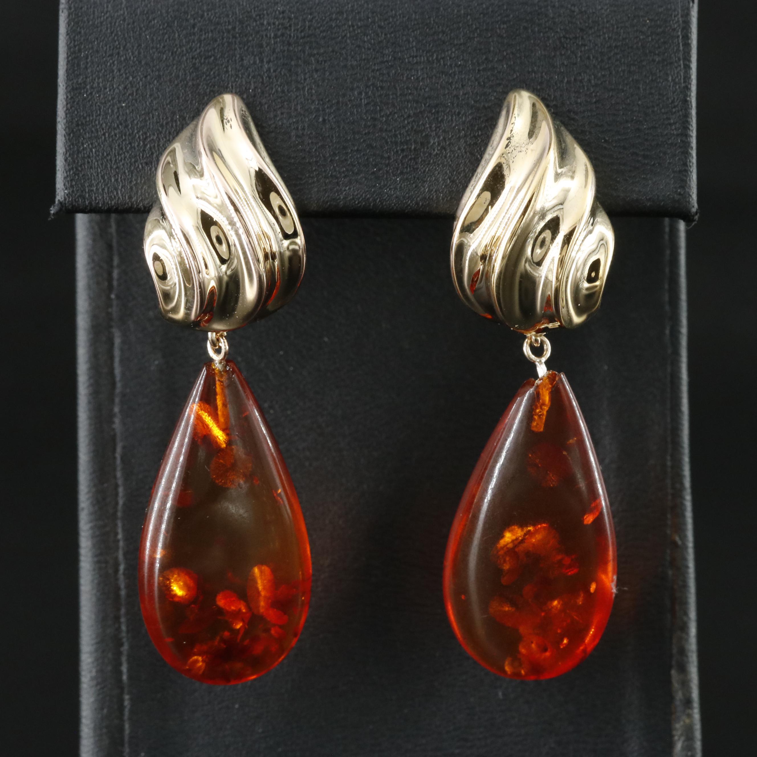 14K Amber Drop Earrings