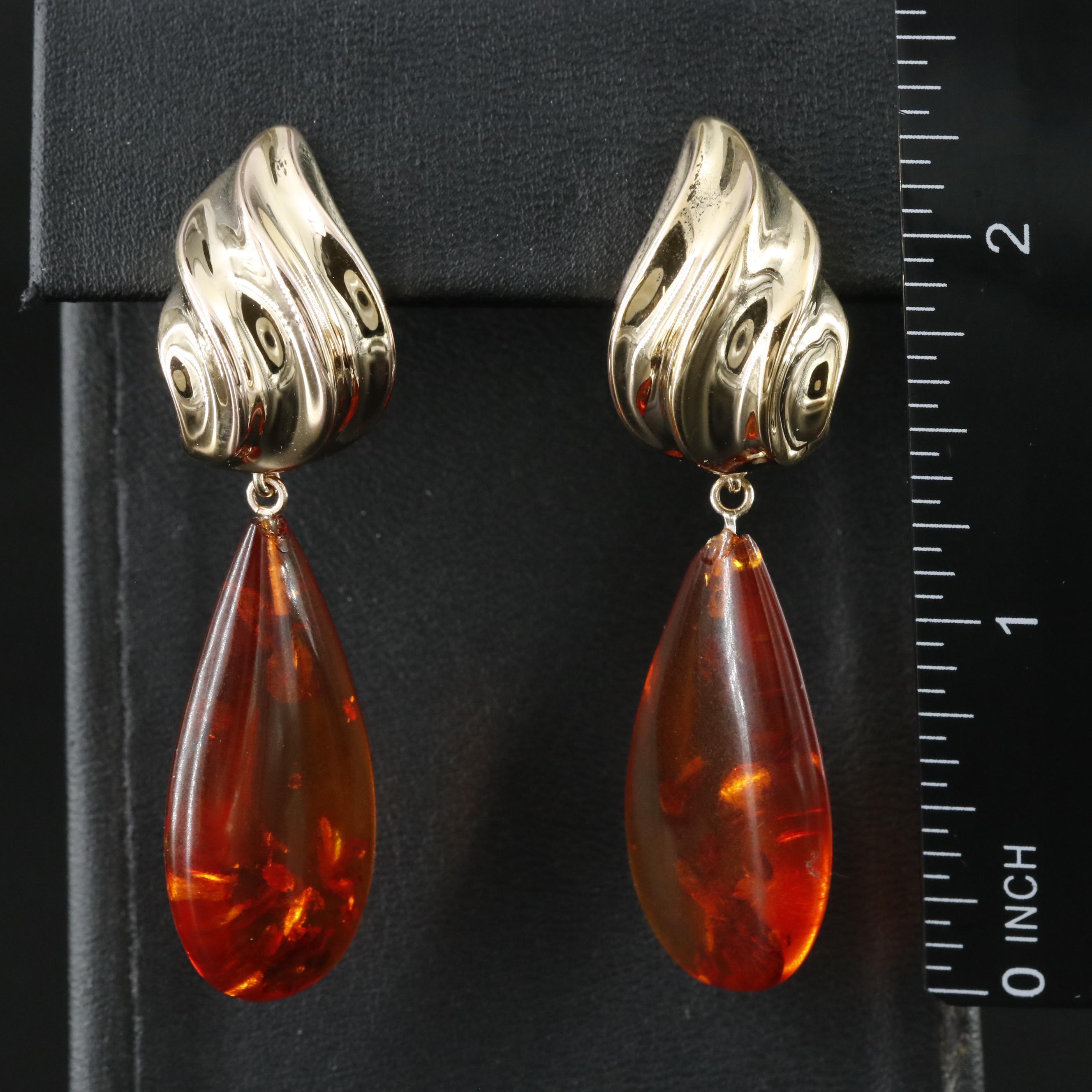 14K Amber Drop Earrings