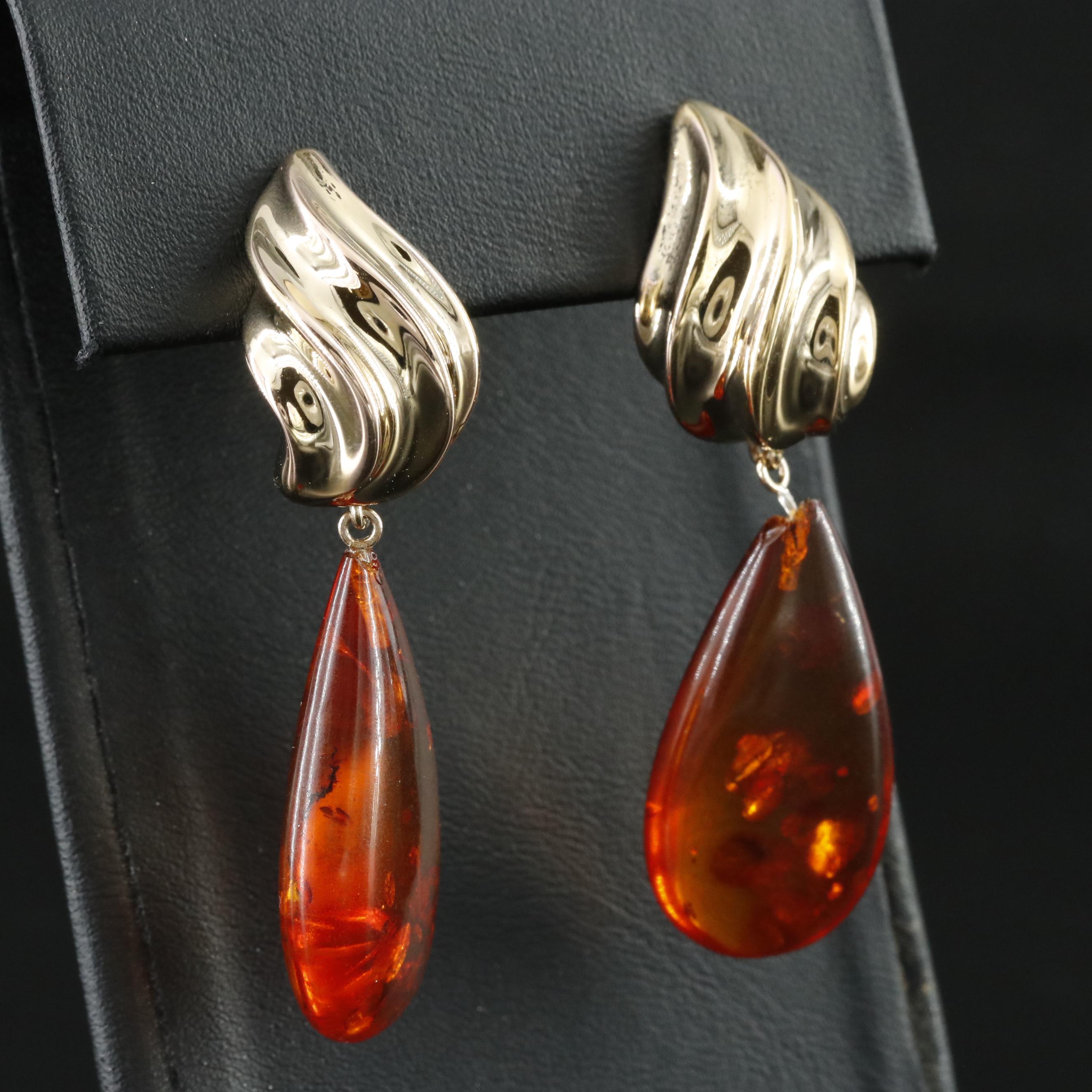 14K Amber Drop Earrings