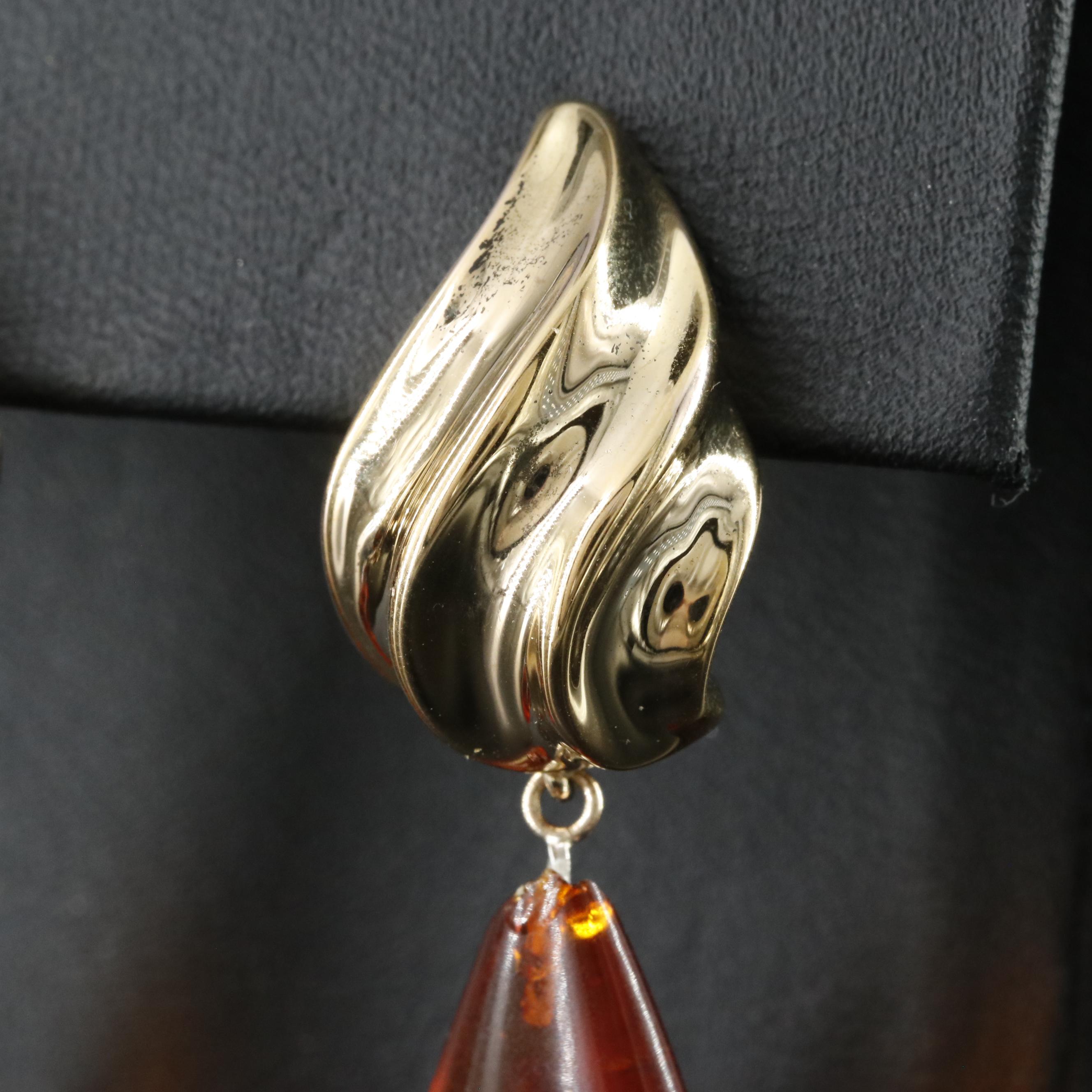 14K Amber Drop Earrings