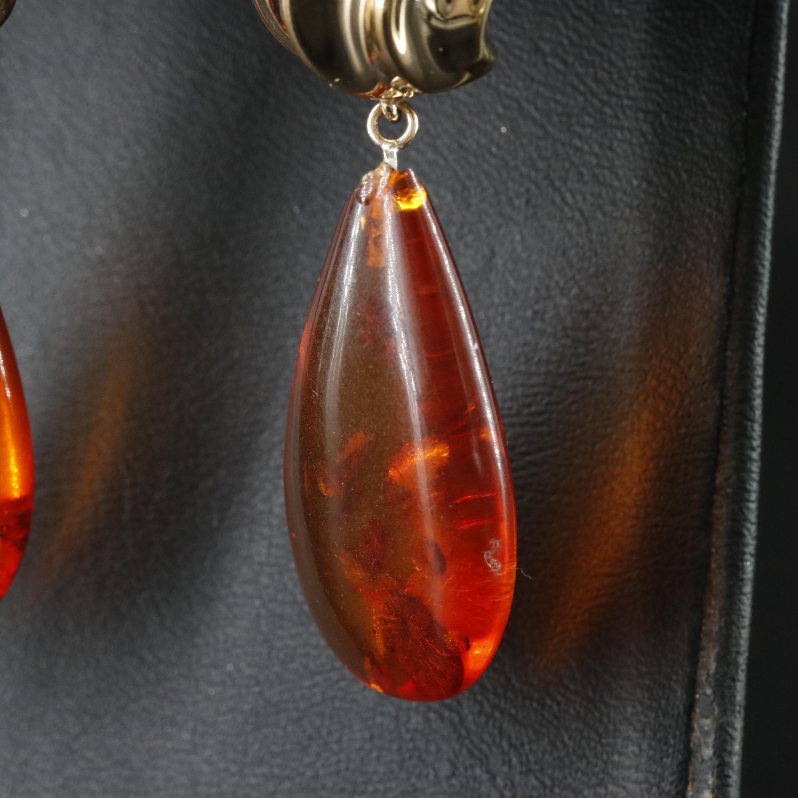 14K Amber Drop Earrings