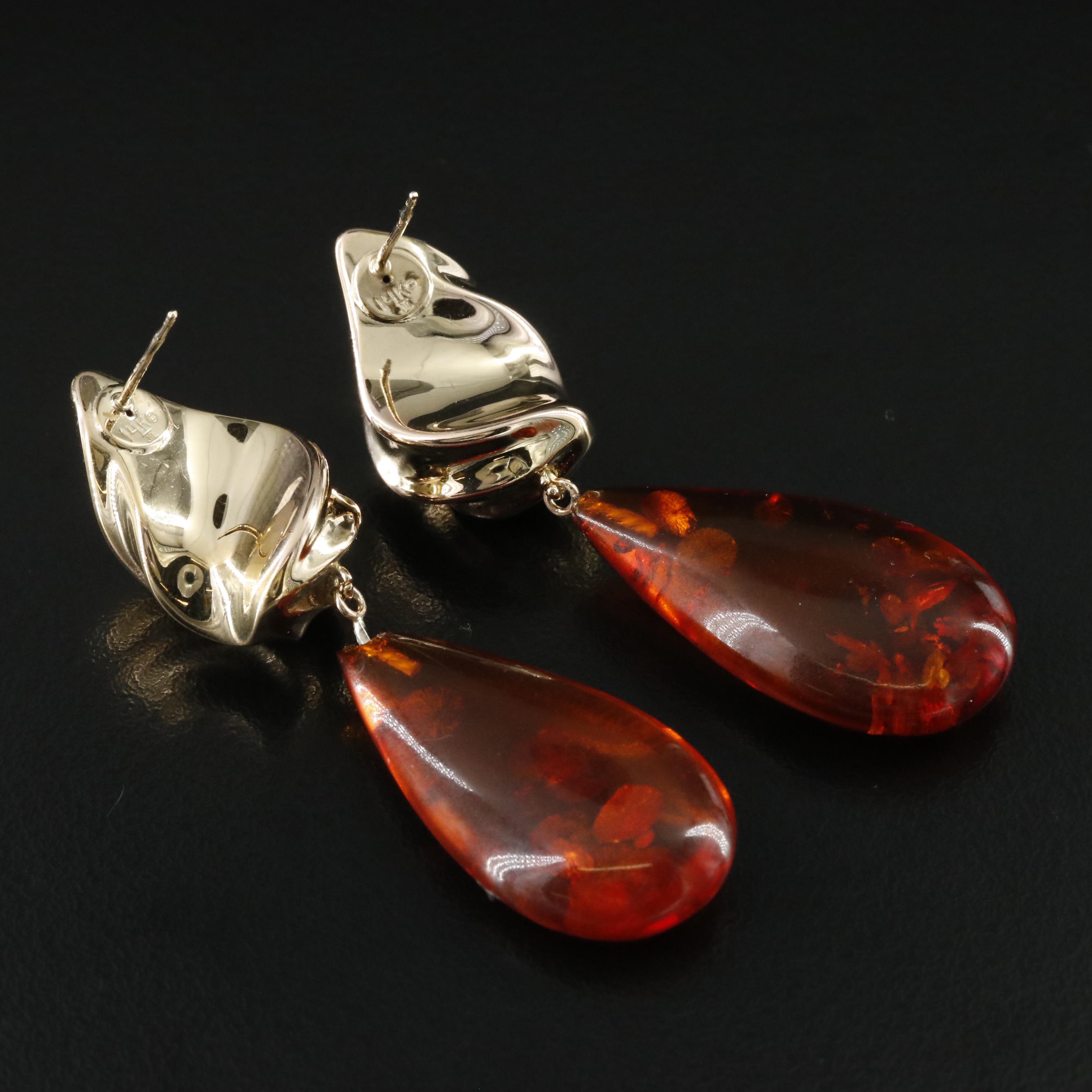 14K Amber Drop Earrings