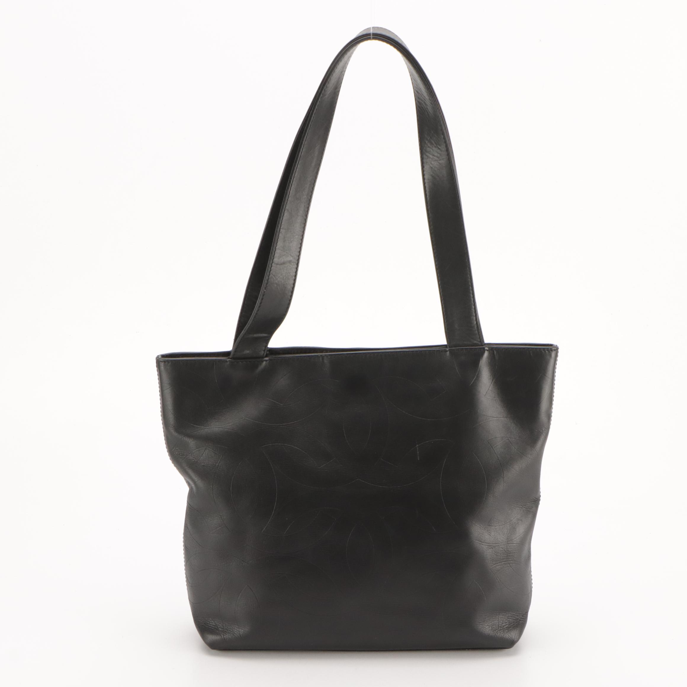 Chanel Black CC Coco Mark Embossed Leather Shoulder Tote