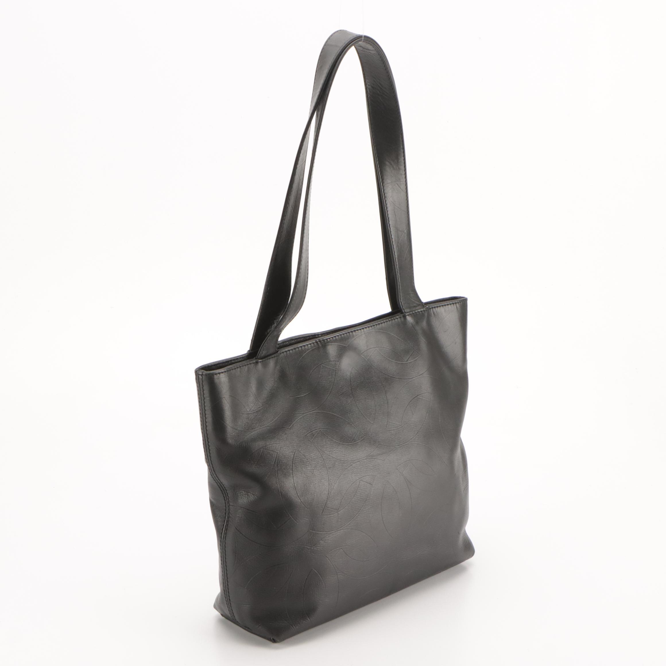 Chanel Black CC Coco Mark Embossed Leather Shoulder Tote