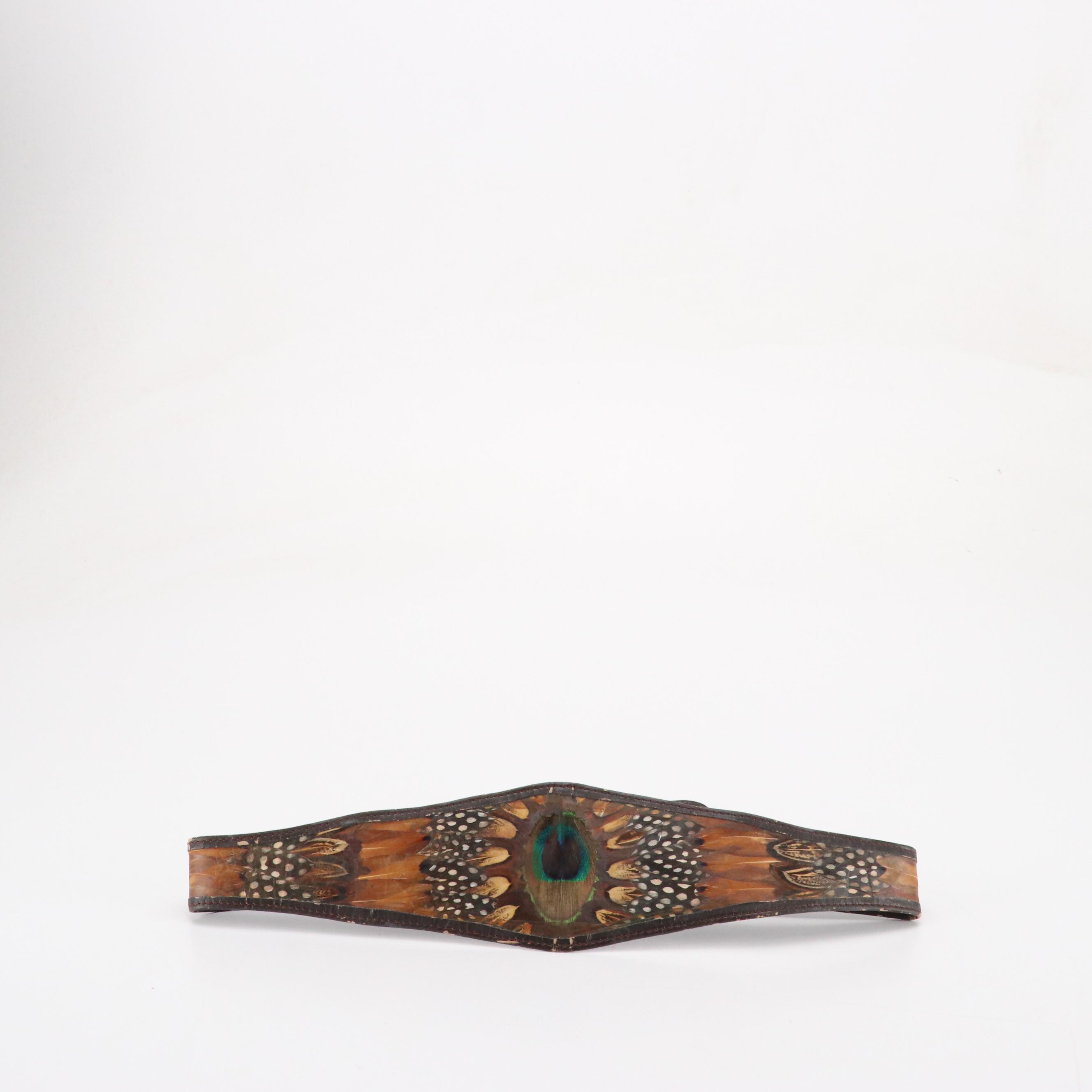 Peacock Feather Faux Leather Belt and Twisted Cord Belt with Shell Accent