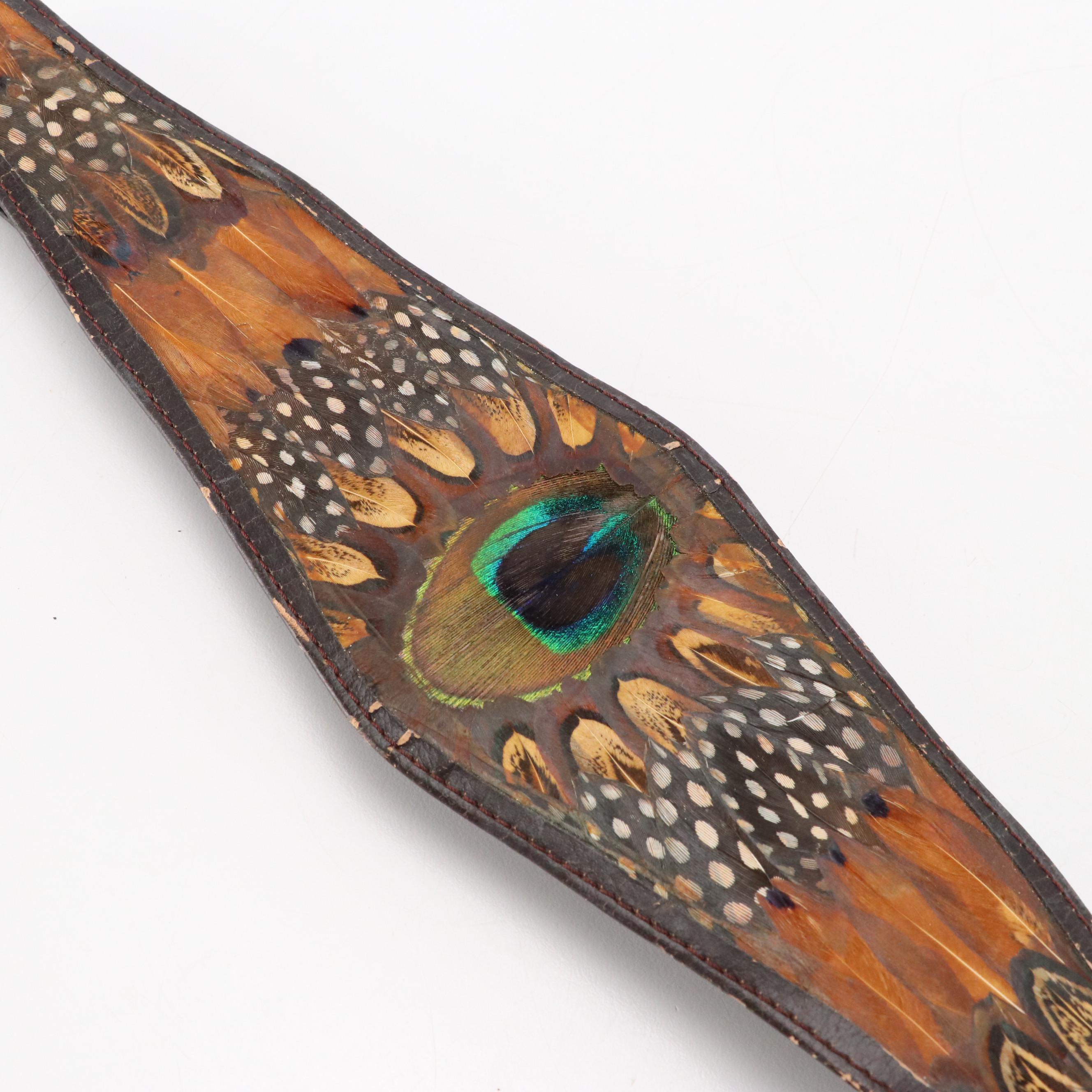 Peacock Feather Faux Leather Belt and Twisted Cord Belt with Shell Accent