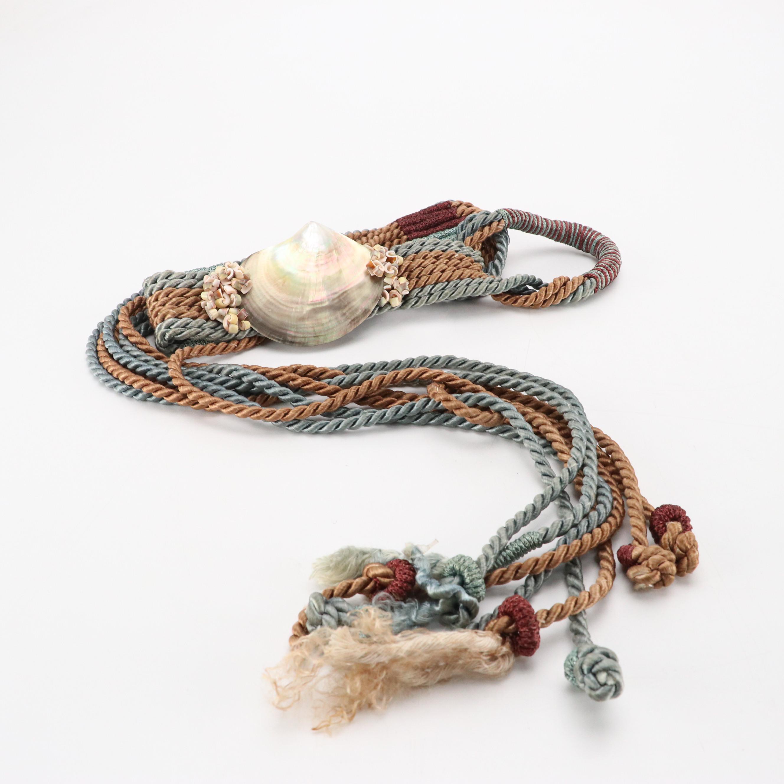 Peacock Feather Faux Leather Belt and Twisted Cord Belt with Shell Accent