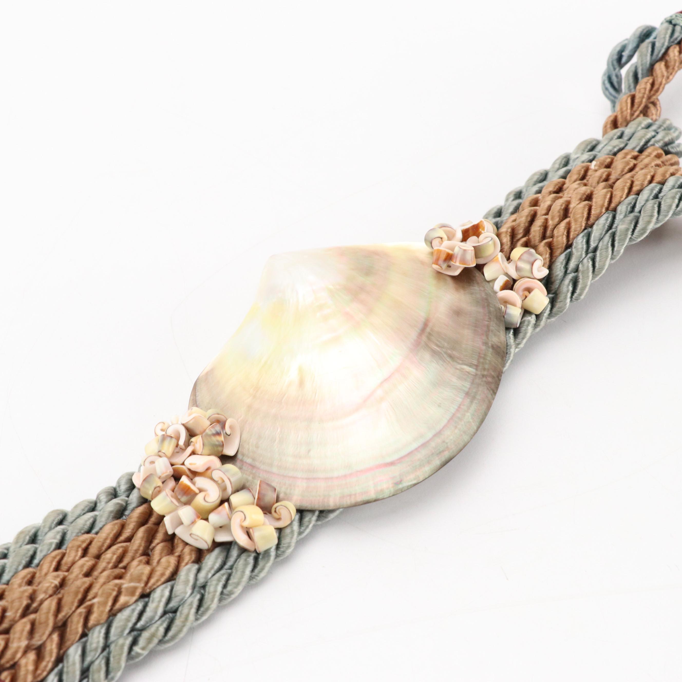 Peacock Feather Faux Leather Belt and Twisted Cord Belt with Shell Accent