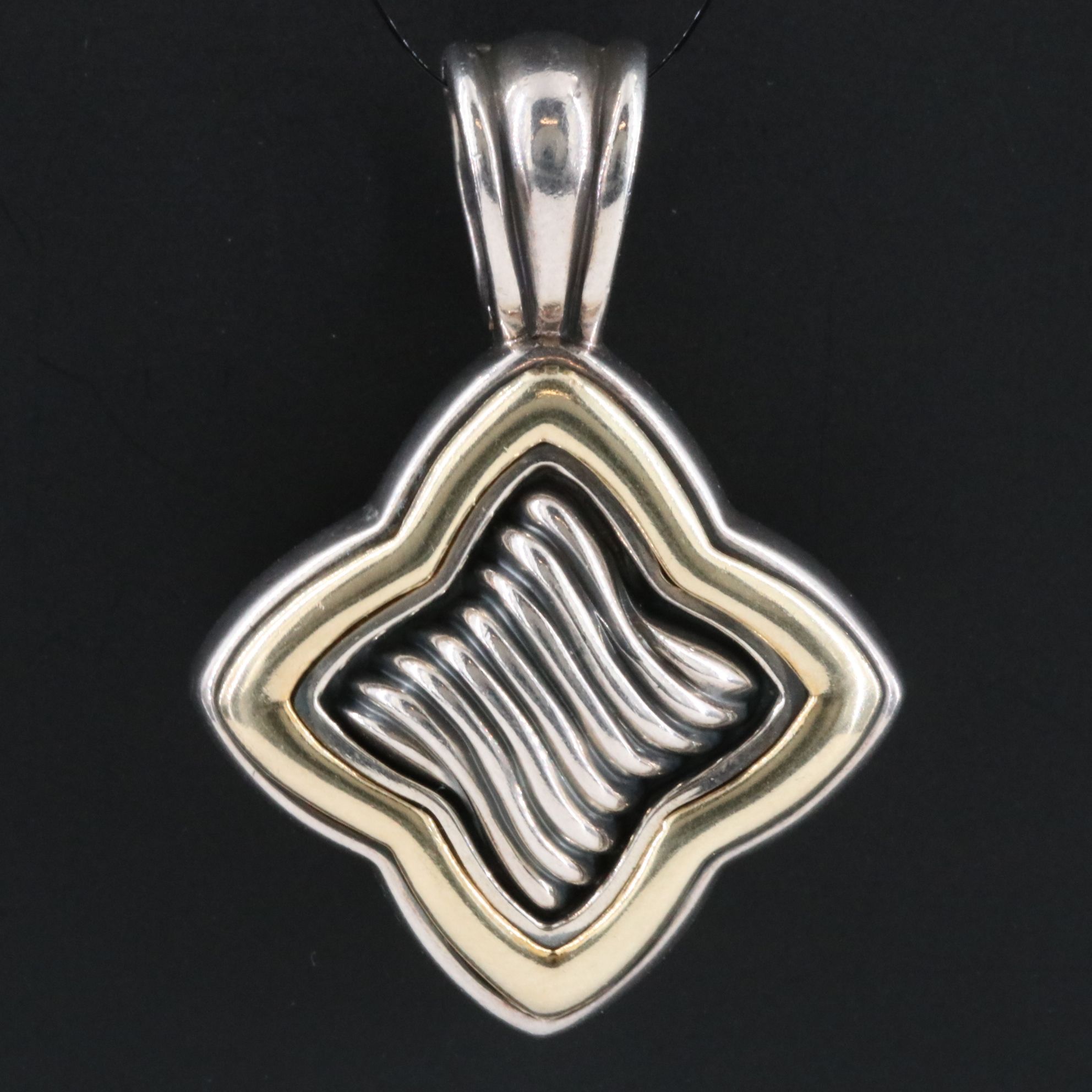 David Yurman Sterling and 18K Quatrefoil Enhancer Pendant