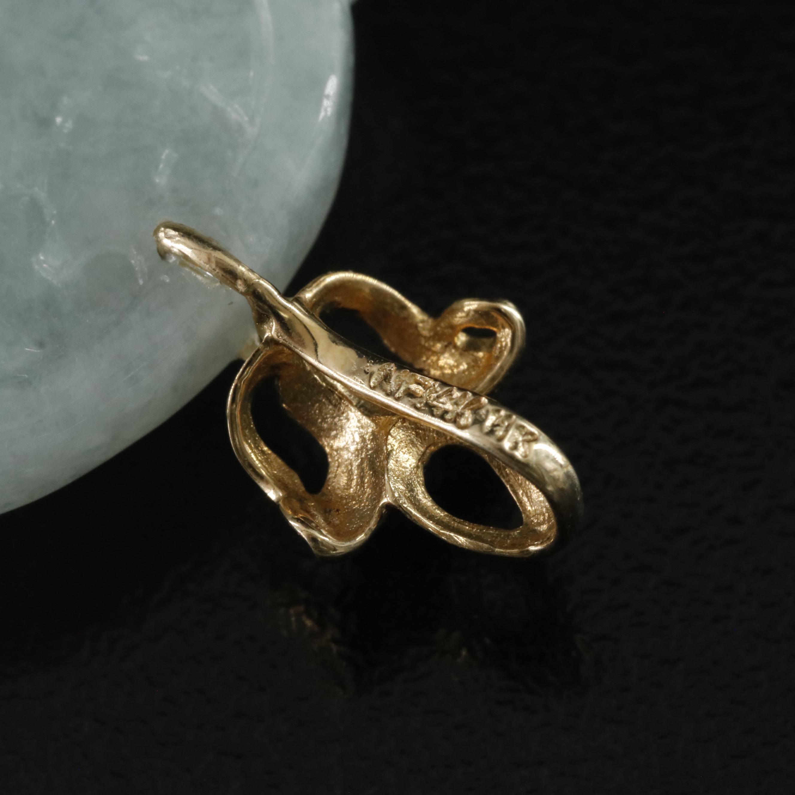 14K Jadeite Guanyin and Chinese "Longevity" Pendant