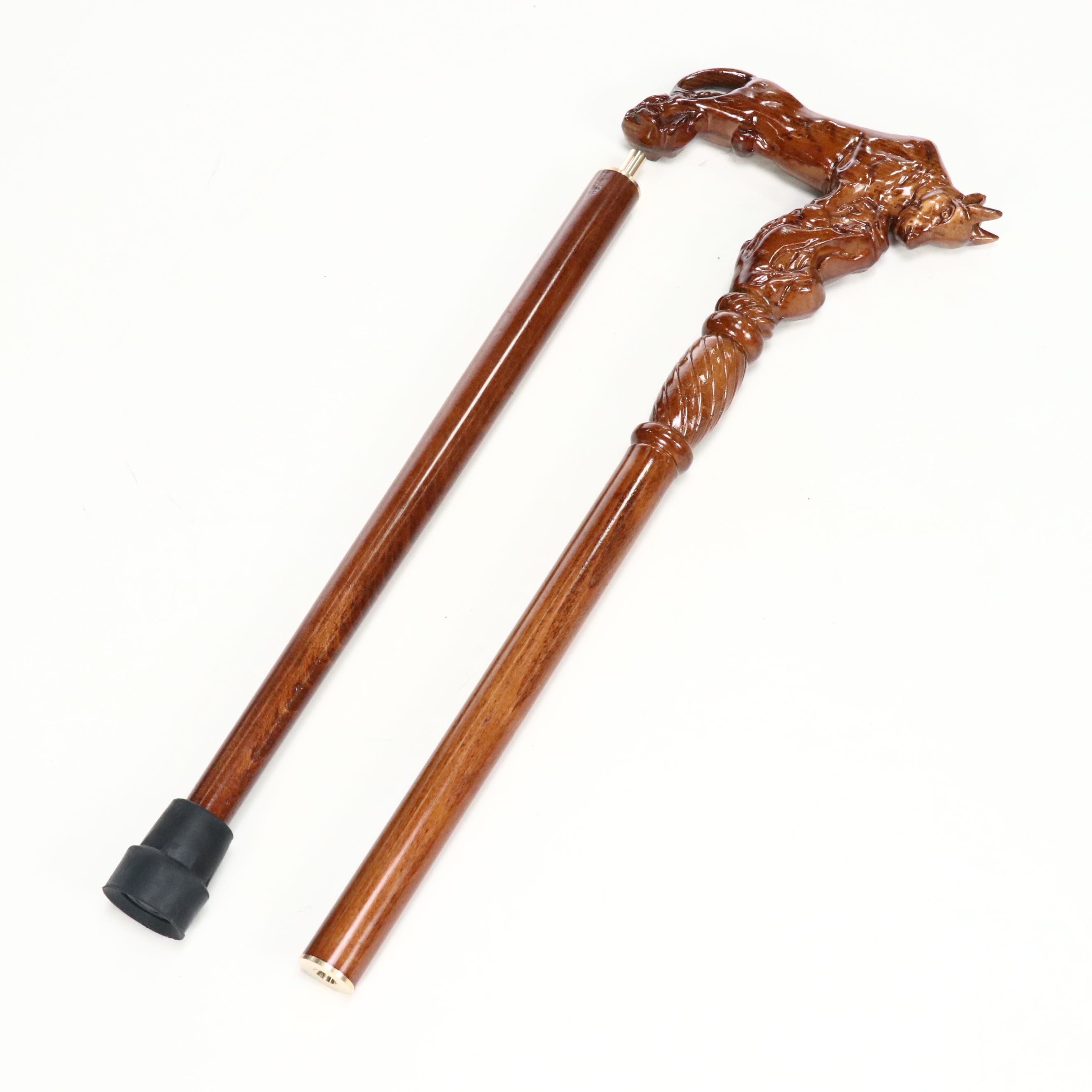 Carved Wood Charging Bull Two Piece Cane