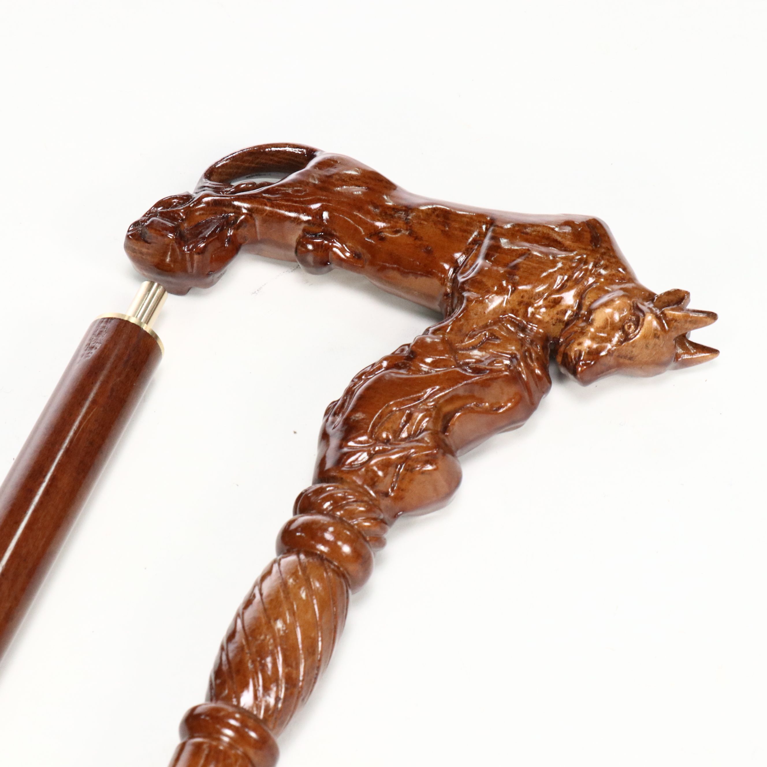 Carved Wood Charging Bull Two Piece Cane