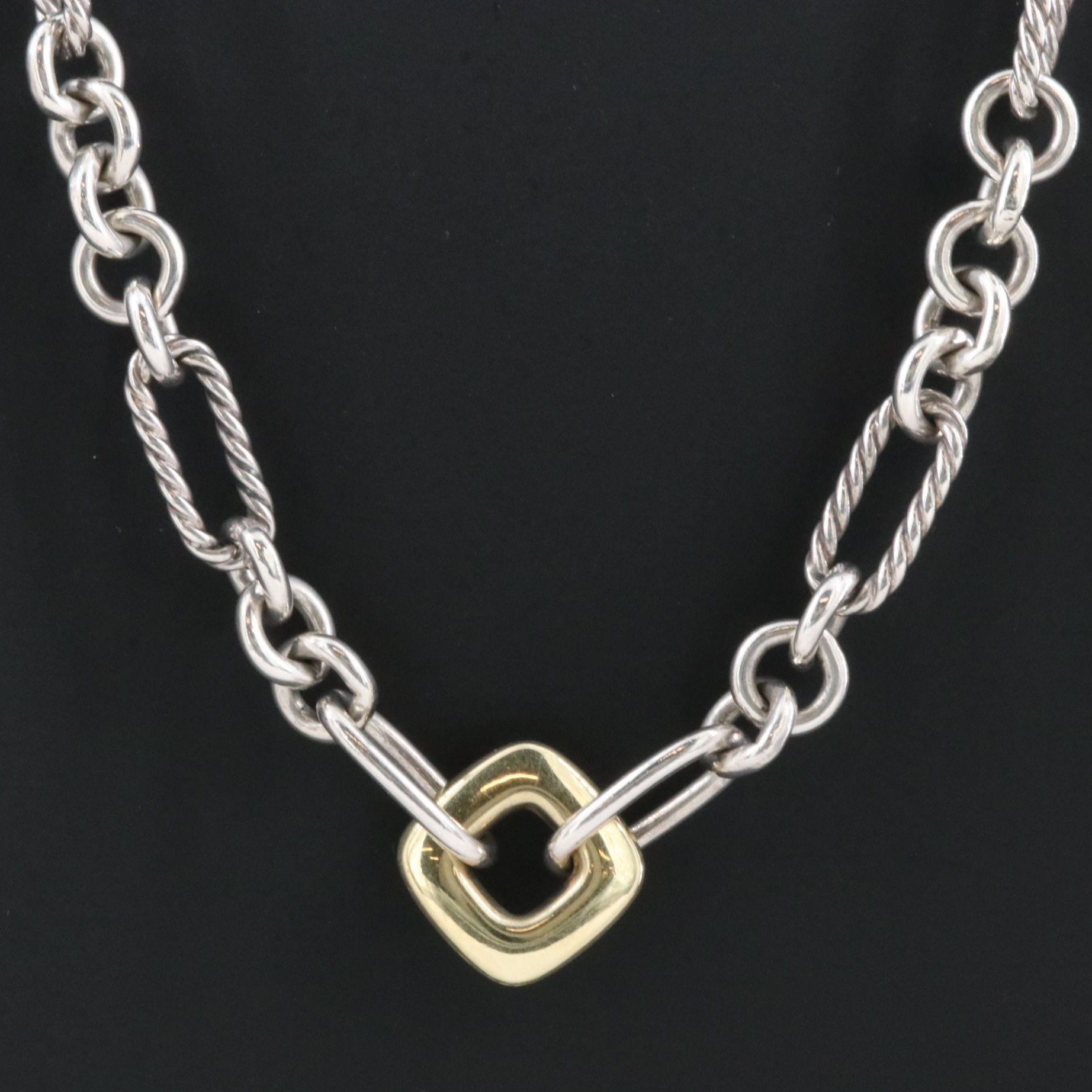 David Yurman Sterling and 18K Figaro Link Toggle Necklace