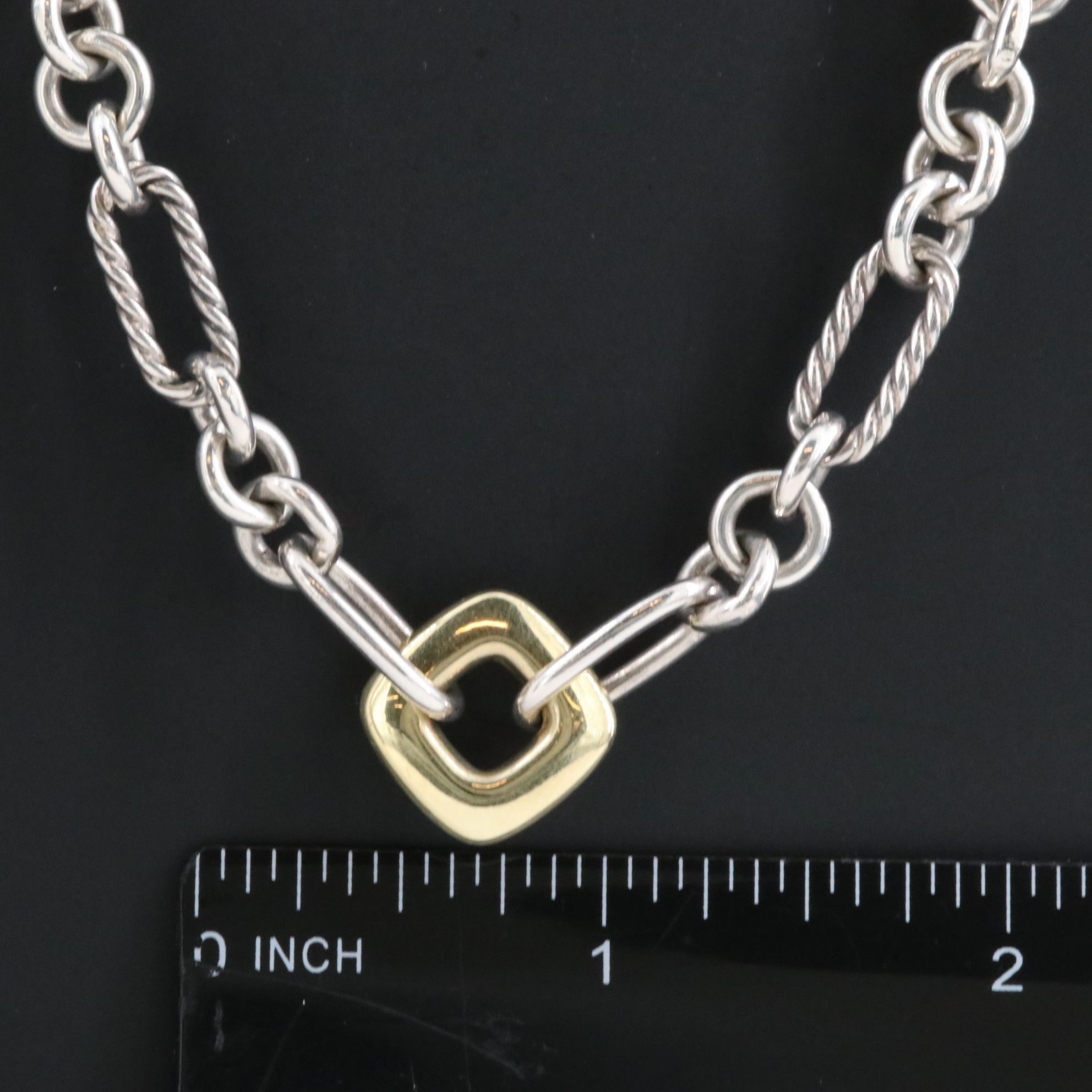 David Yurman Sterling and 18K Figaro Link Toggle Necklace