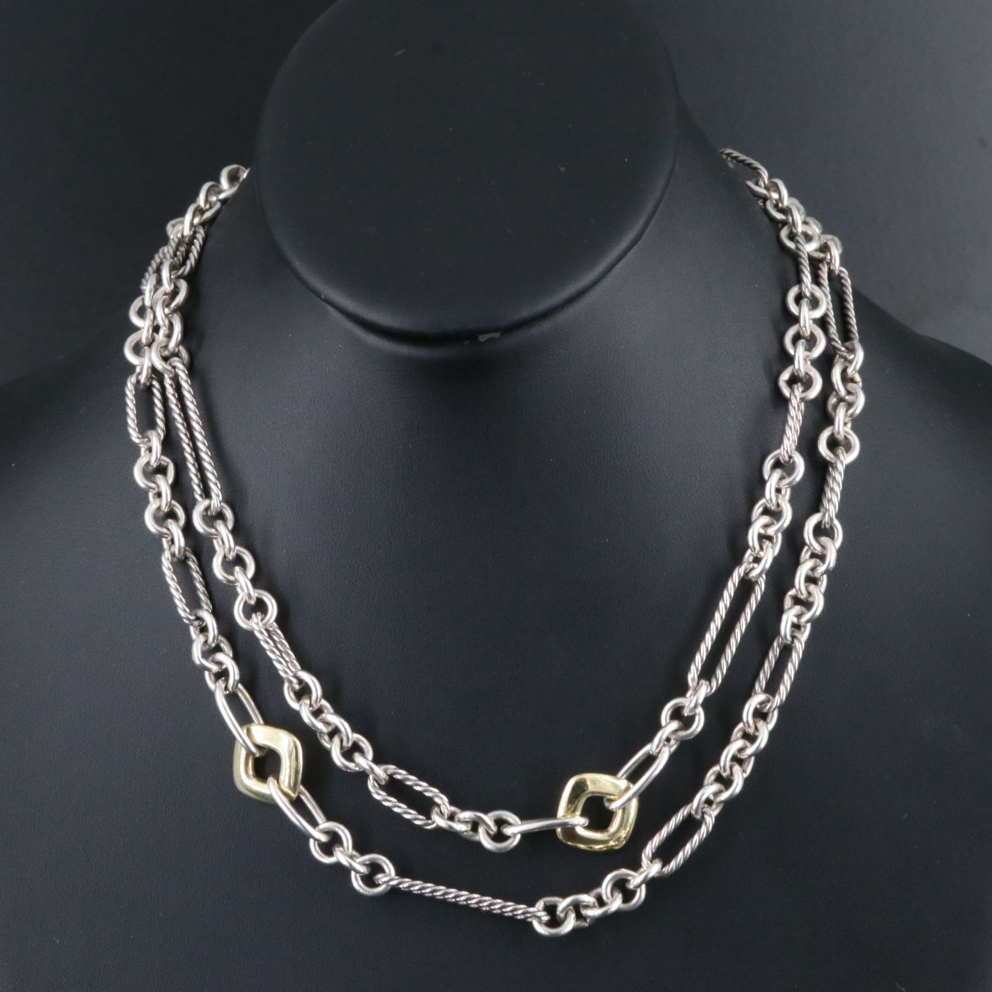 David Yurman Sterling and 18K Figaro Link Toggle Necklace