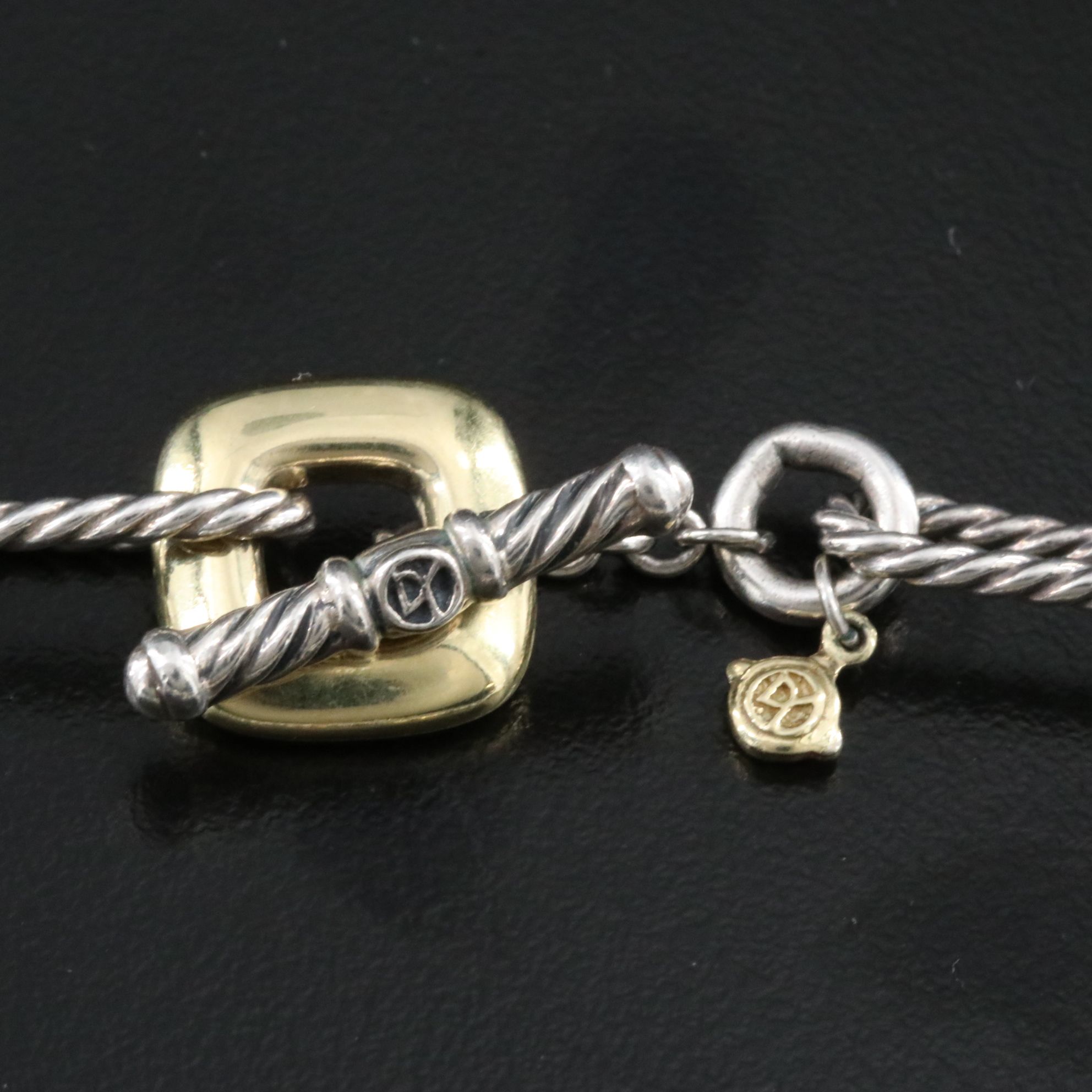 David Yurman Sterling and 18K Figaro Link Toggle Necklace