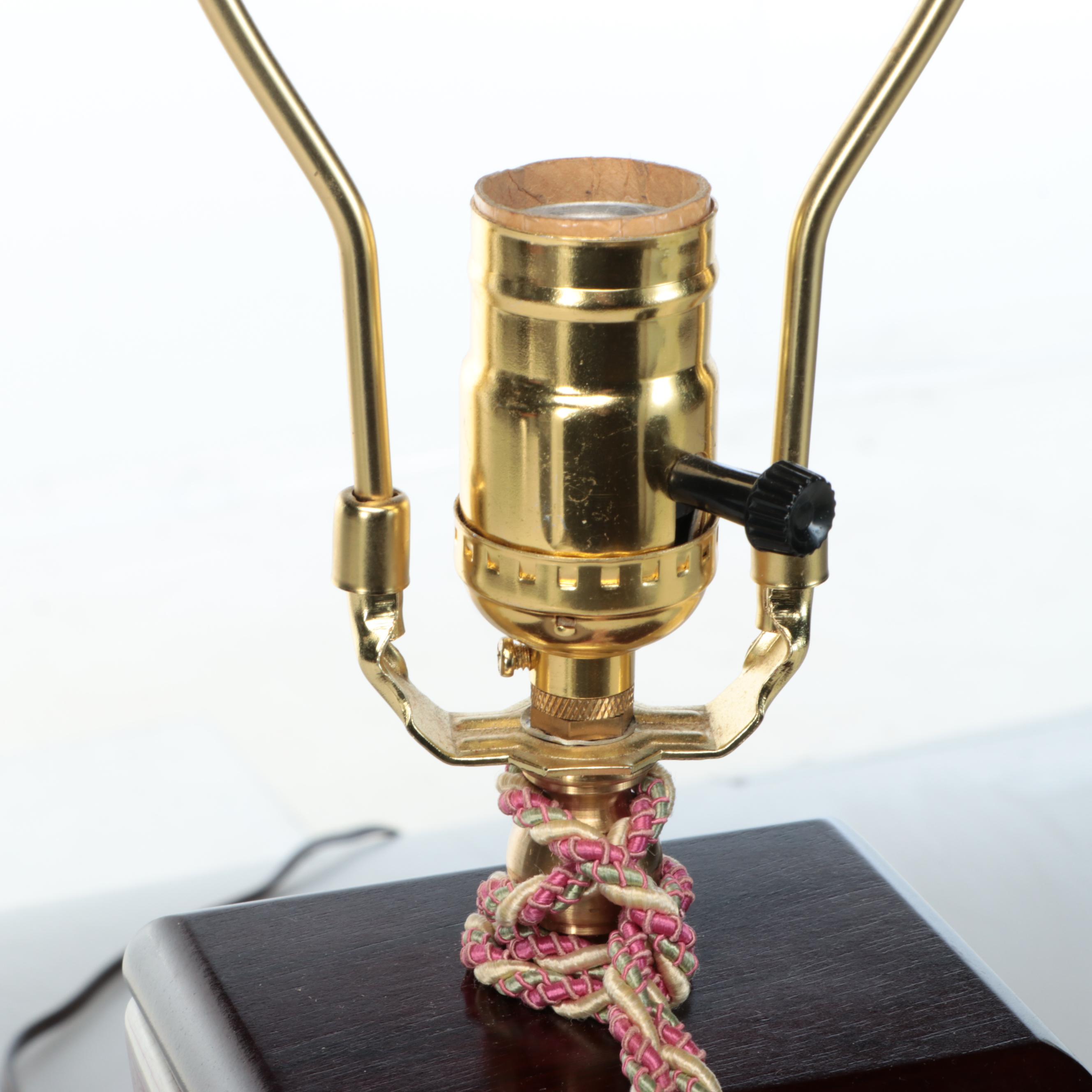 Chinese Hu Form Pink and White Ceramic Vase Table Lamp with Silk Shade