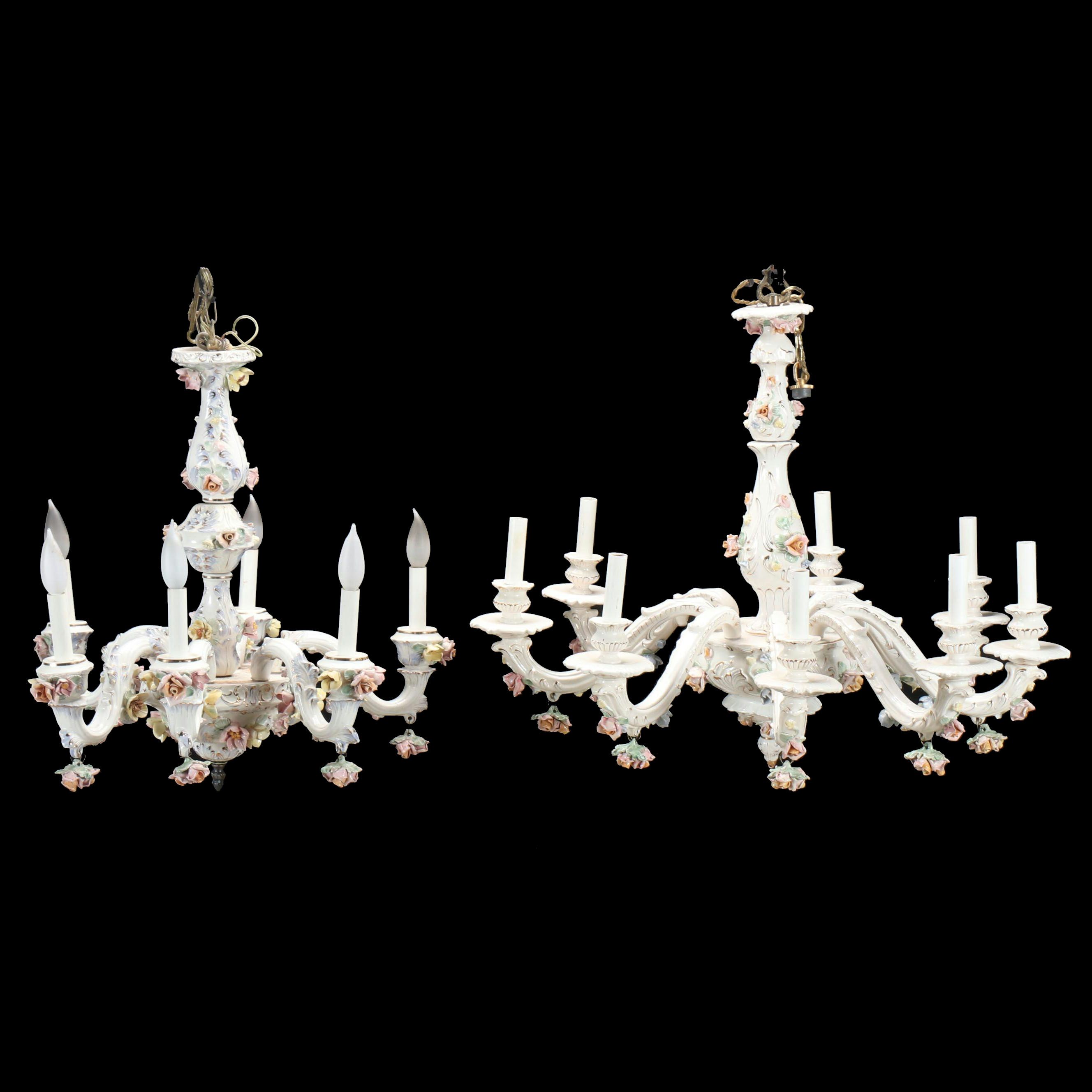 Pair of Floral Porcelain Chandeliers