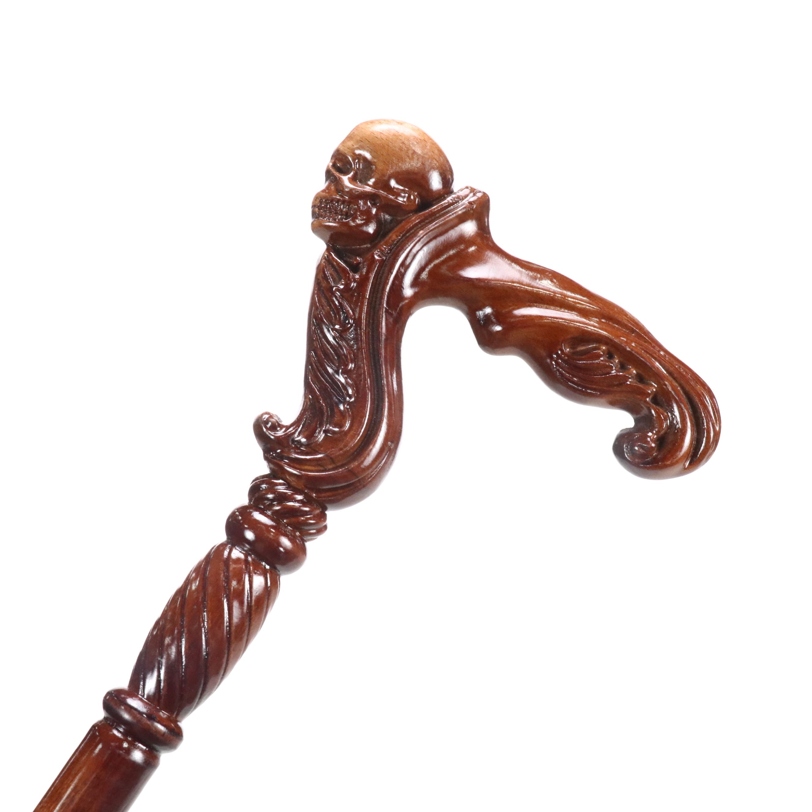 Carved Wood Skull Two-Piece Cane