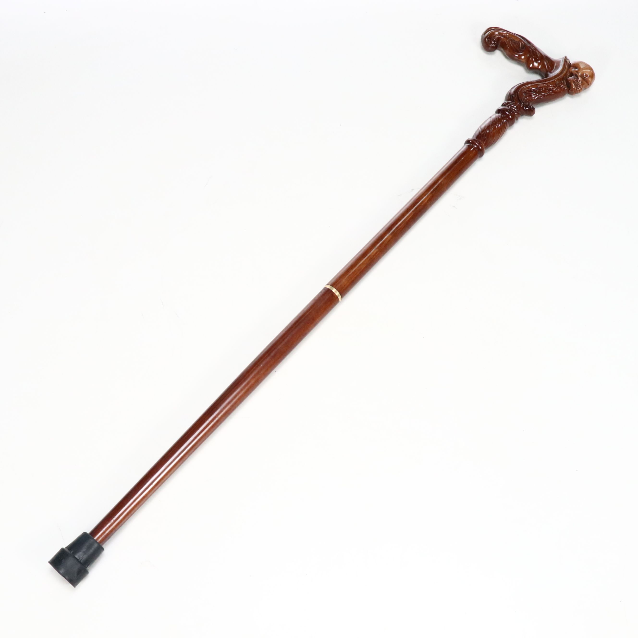 Carved Wood Skull Two-Piece Cane