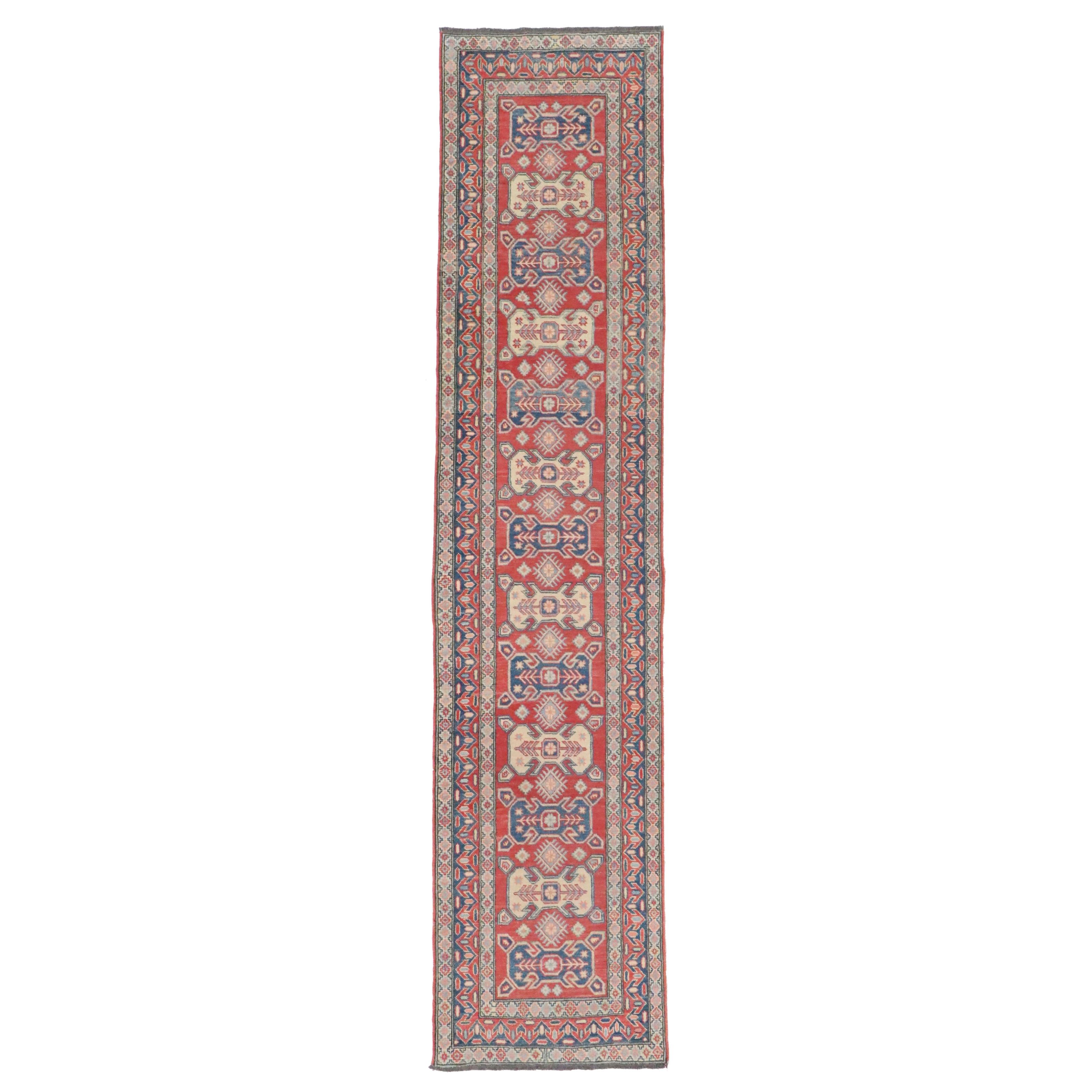 2'9 x 12'7 Hand-Knotted Caucasian Kazak Carpet Runner
