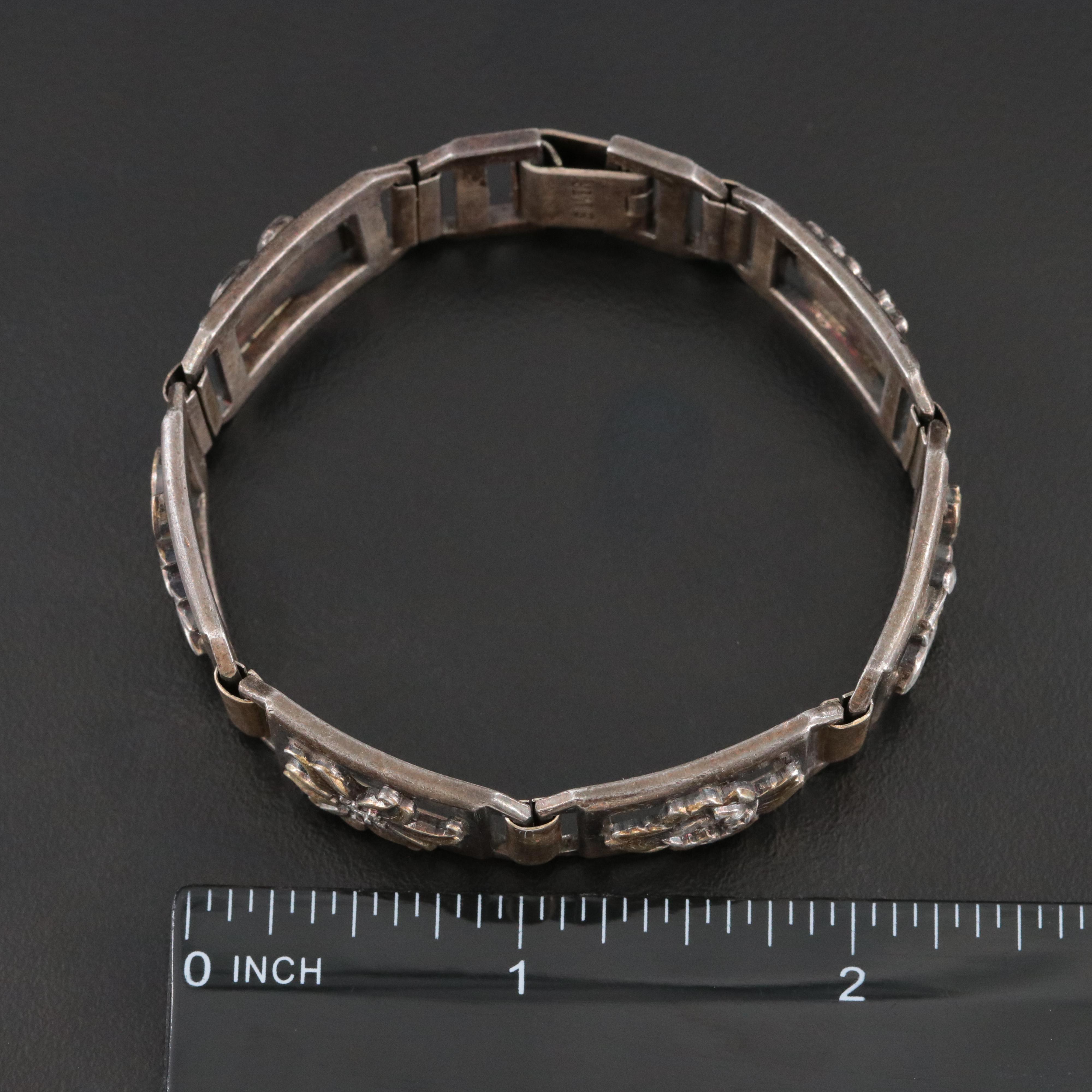 Vintage Sterling Two-Tone Floral Panel Bracelet