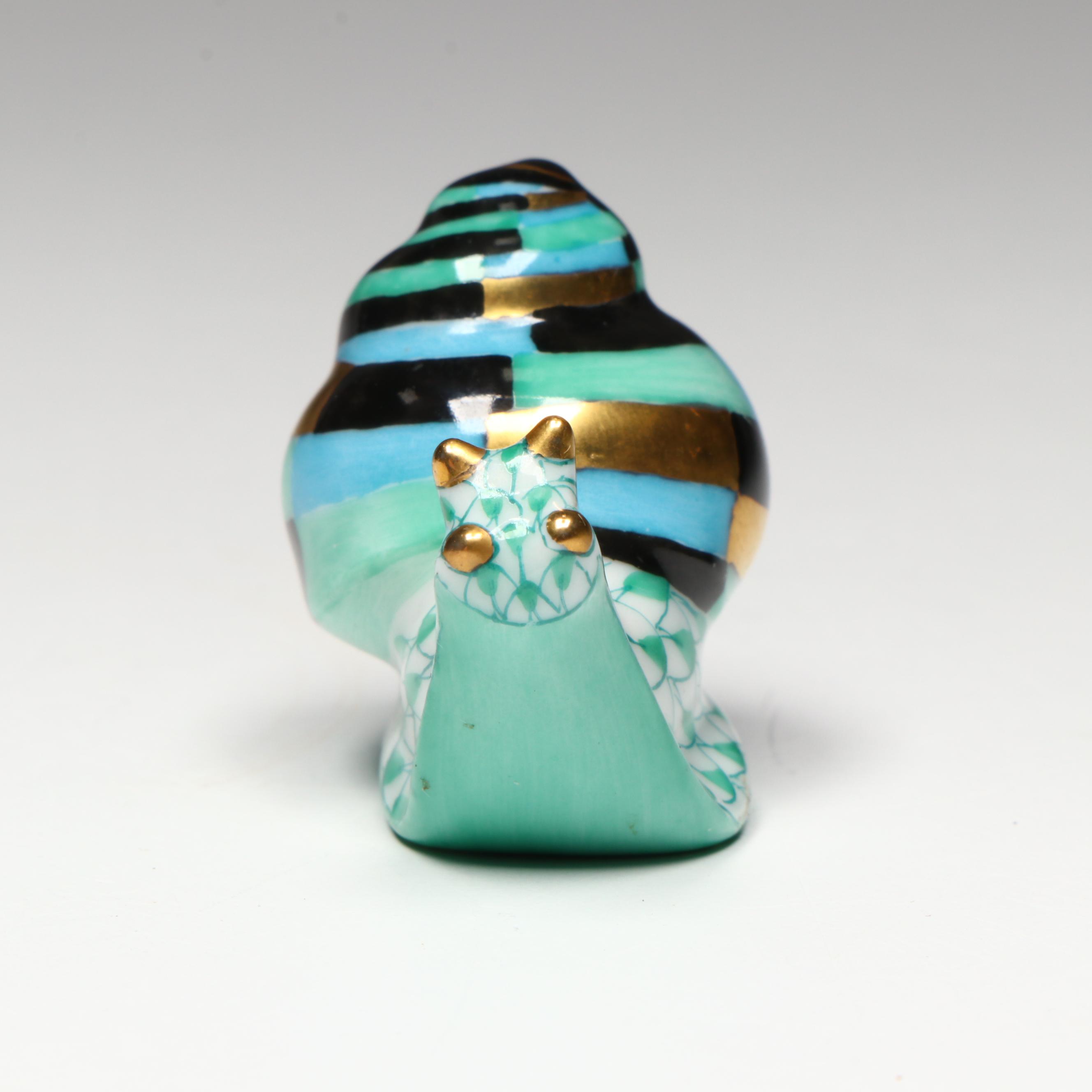 Herend Green Fishnet with Gold "Snail" Porcelain Figurine