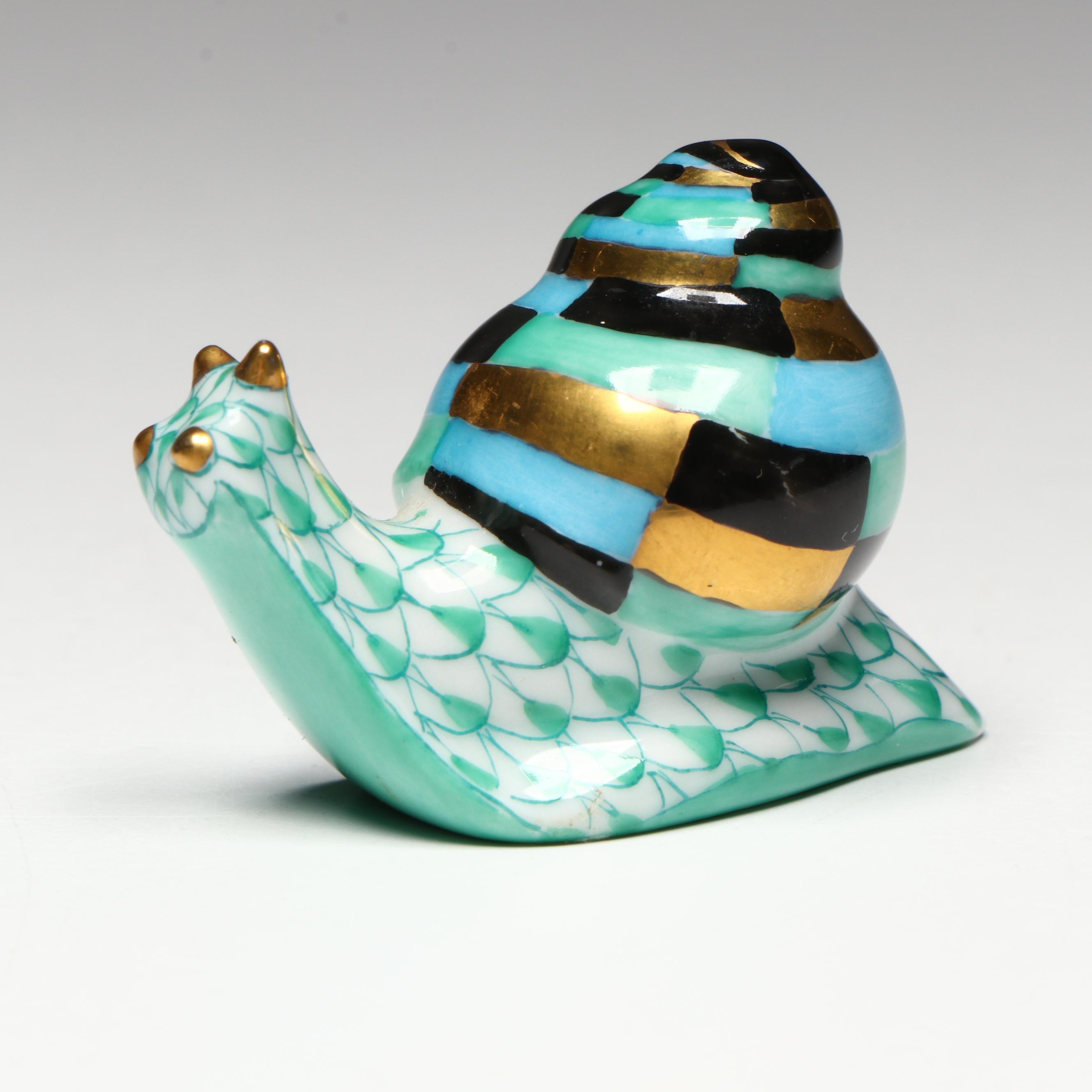 Herend Green Fishnet with Gold "Snail" Porcelain Figurine
