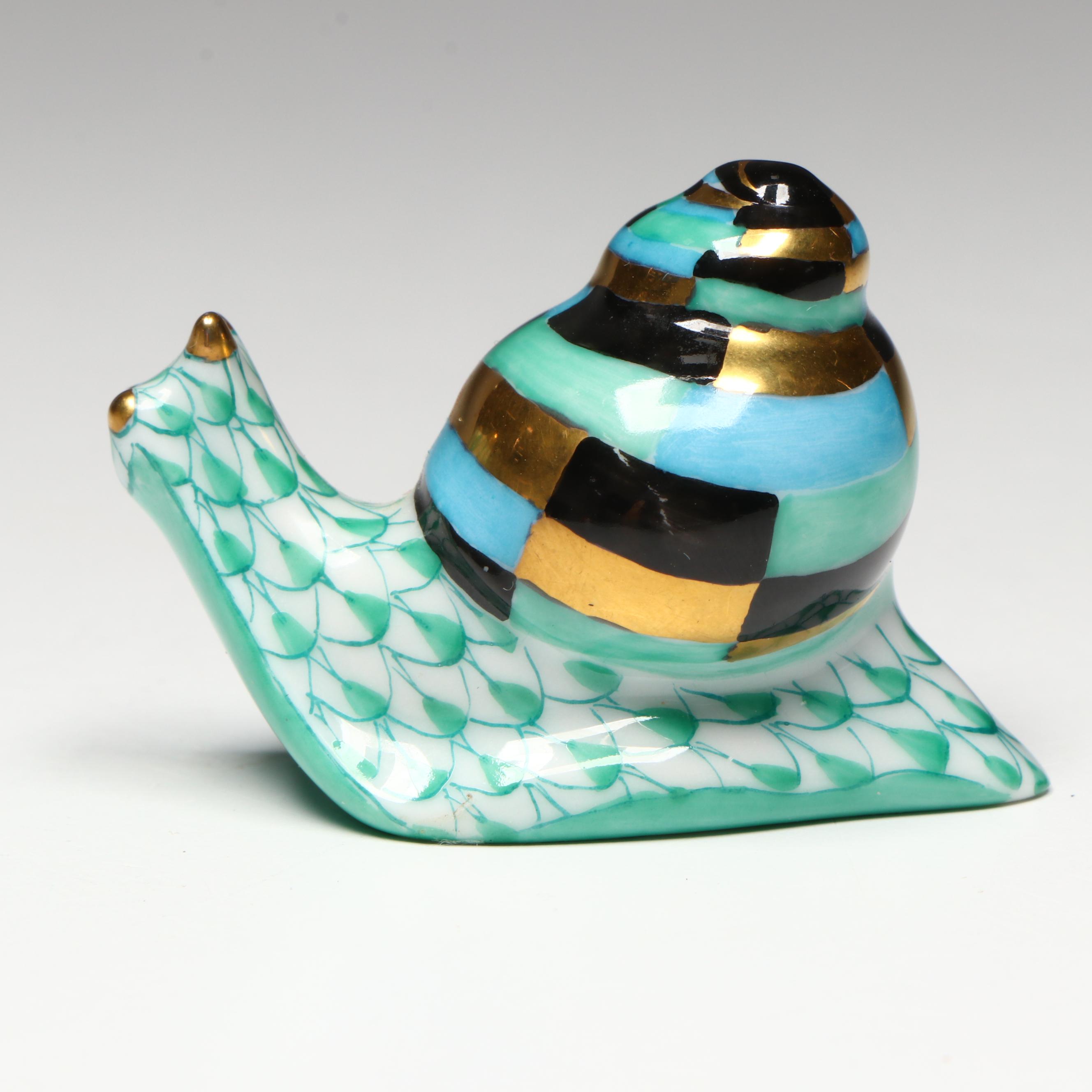 Herend Green Fishnet with Gold "Snail" Porcelain Figurine