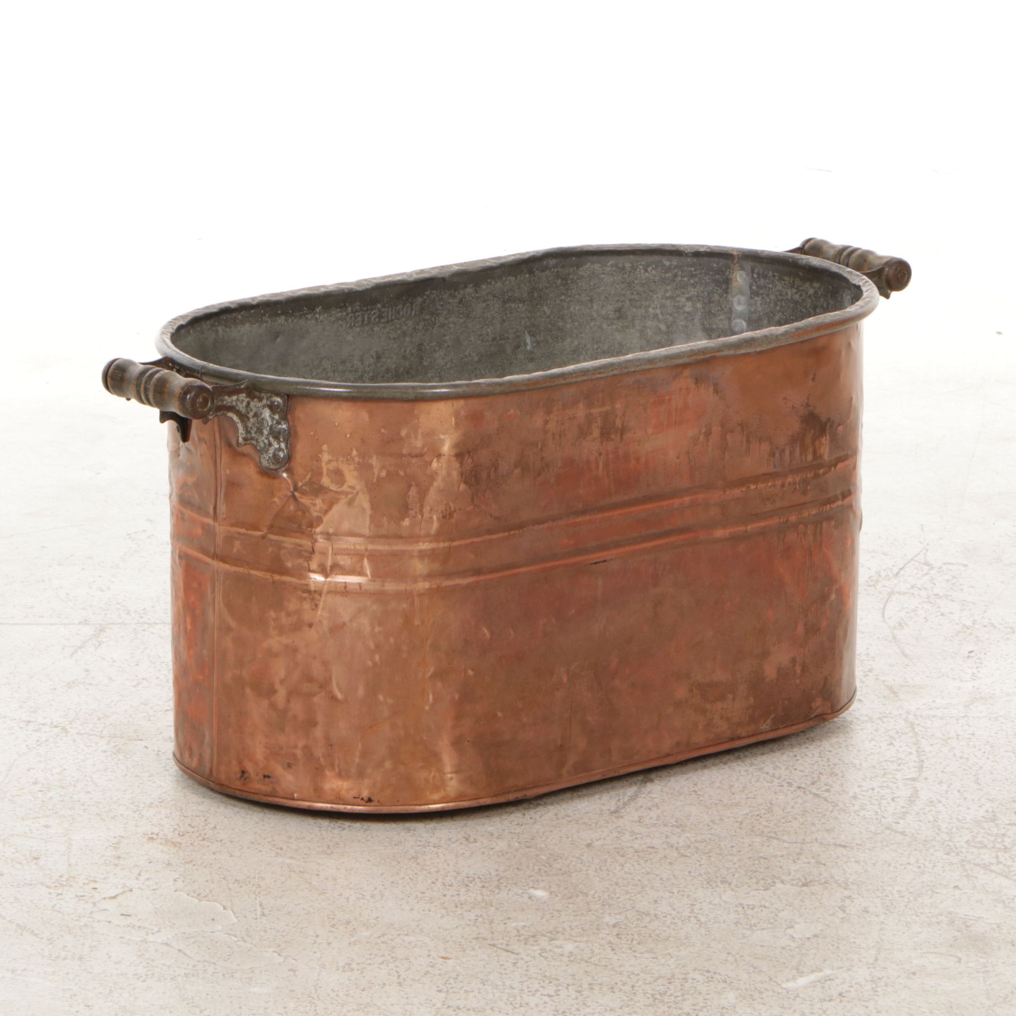 Tin Lined Copper Boiler Wash Tub With Wood Handles