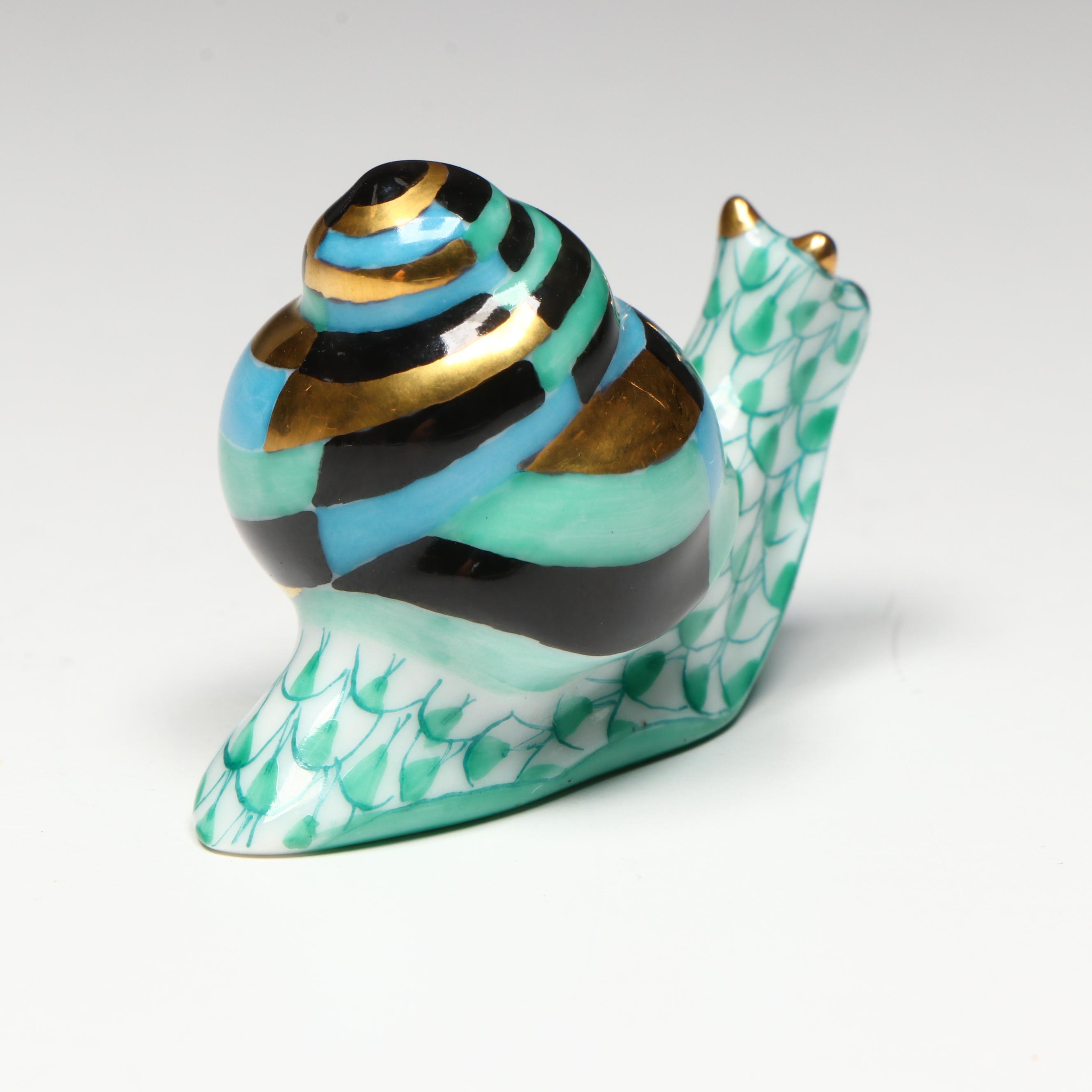 Herend Green Fishnet with Gold "Snail" Porcelain Figurine