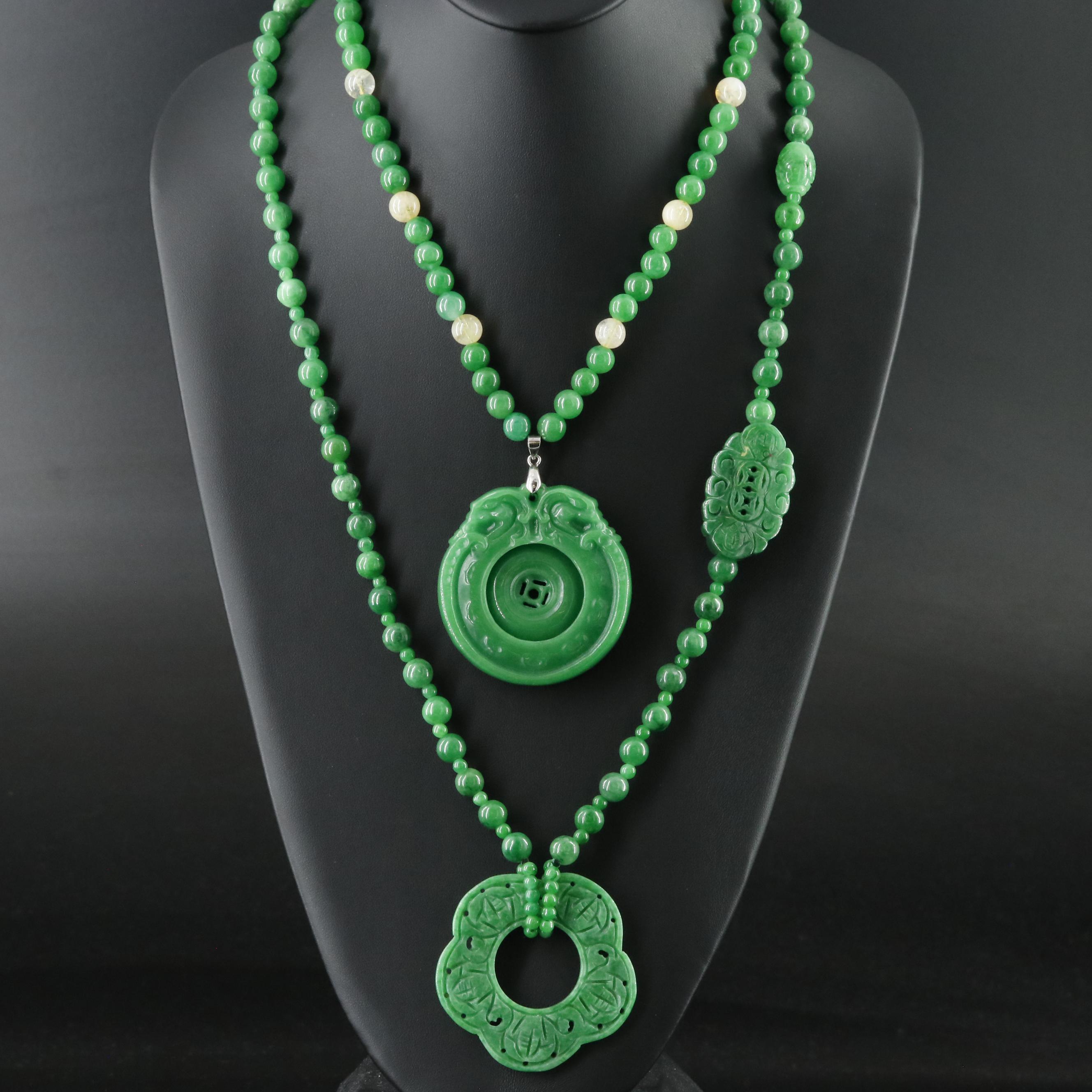 Jadeite and Citrine Carved Necklaces