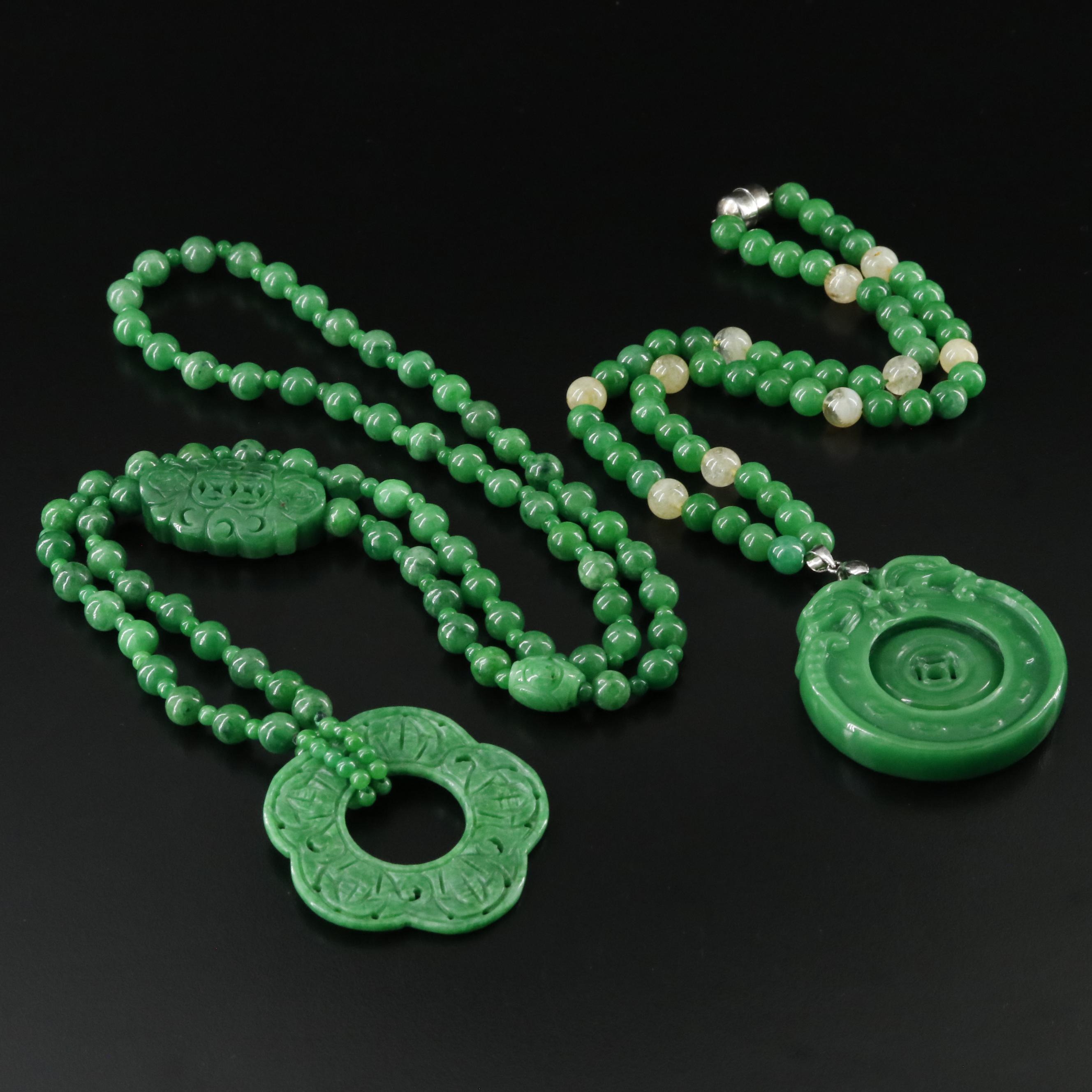 Jadeite and Citrine Carved Necklaces