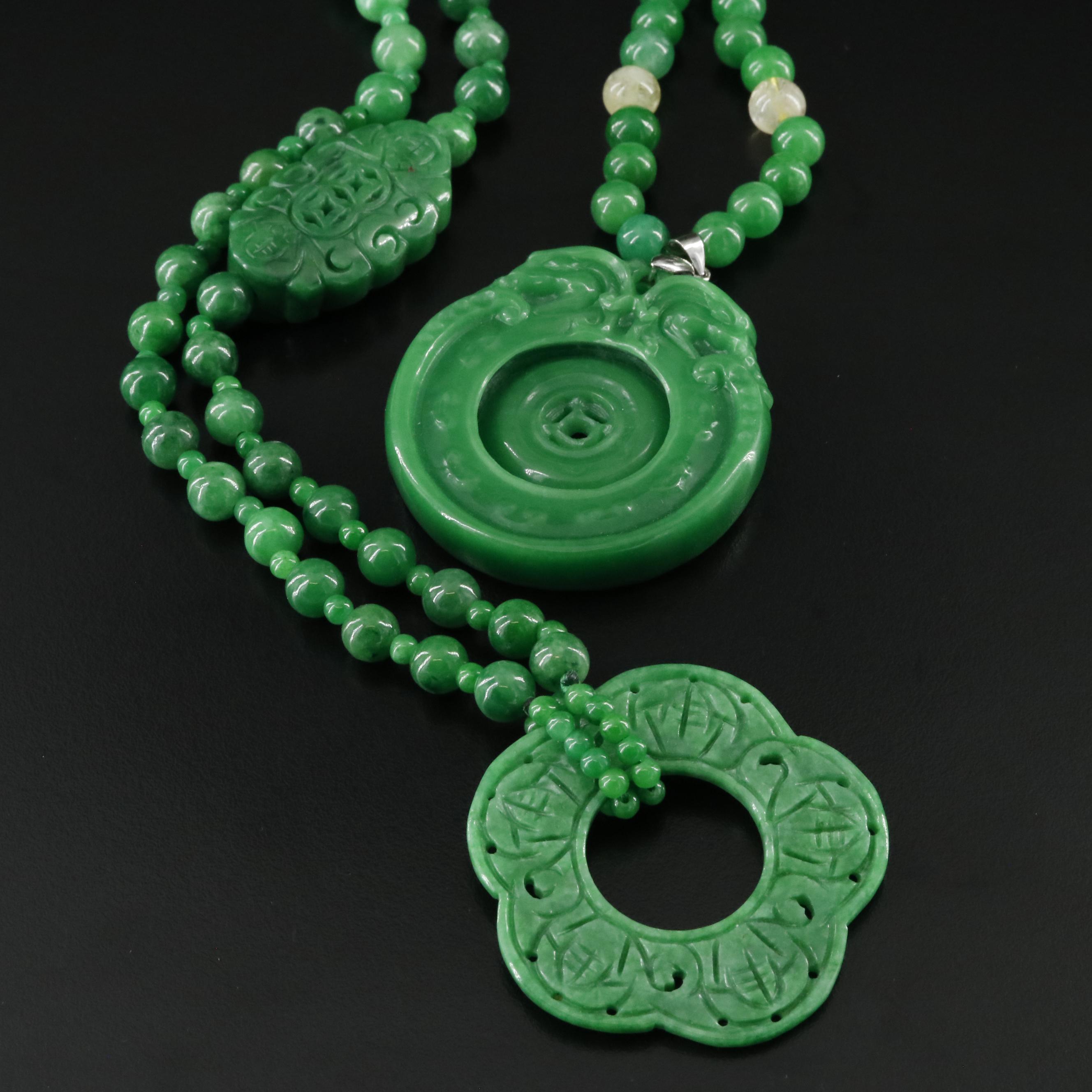 Jadeite and Citrine Carved Necklaces