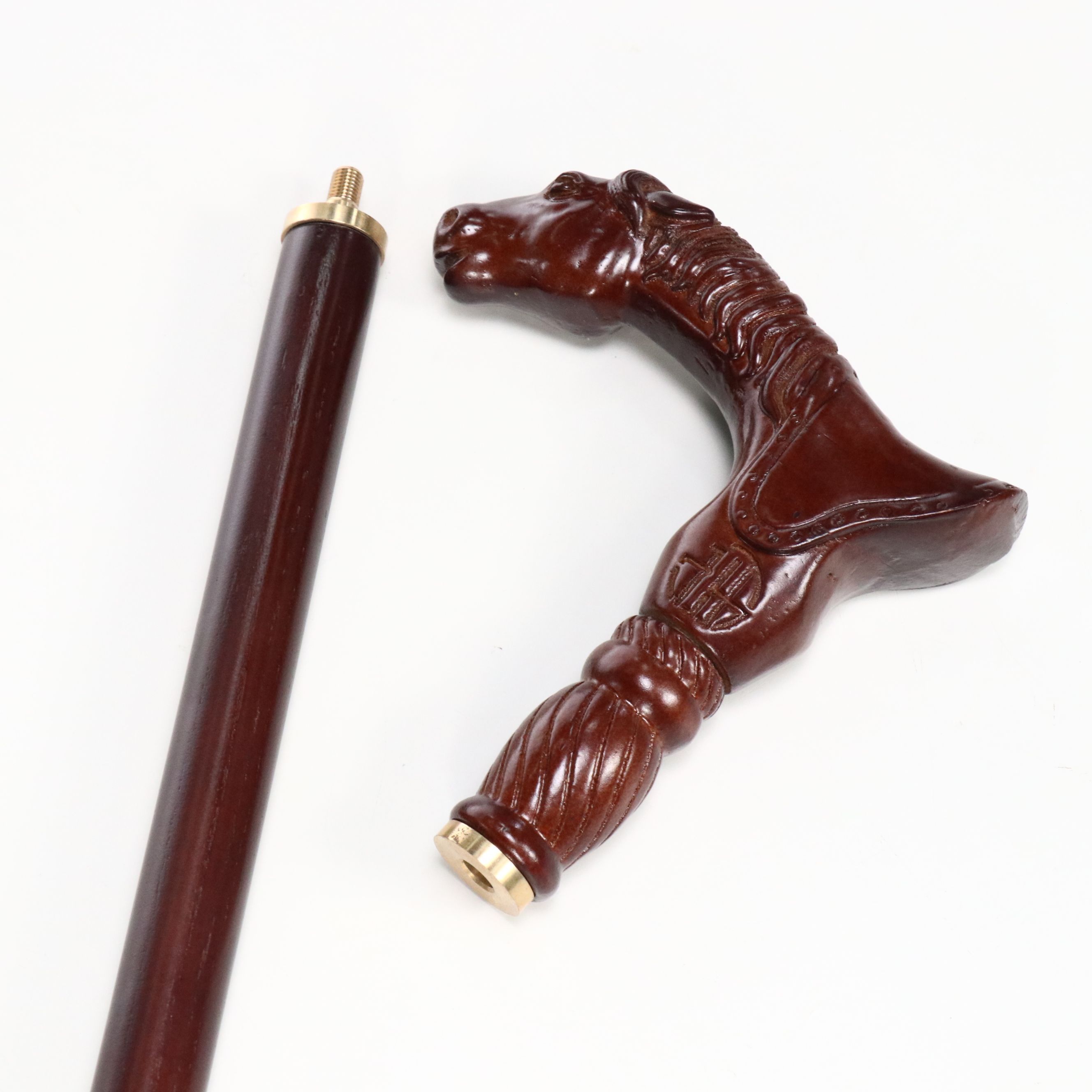 Carved Horse Derby-Handled Walking Cane