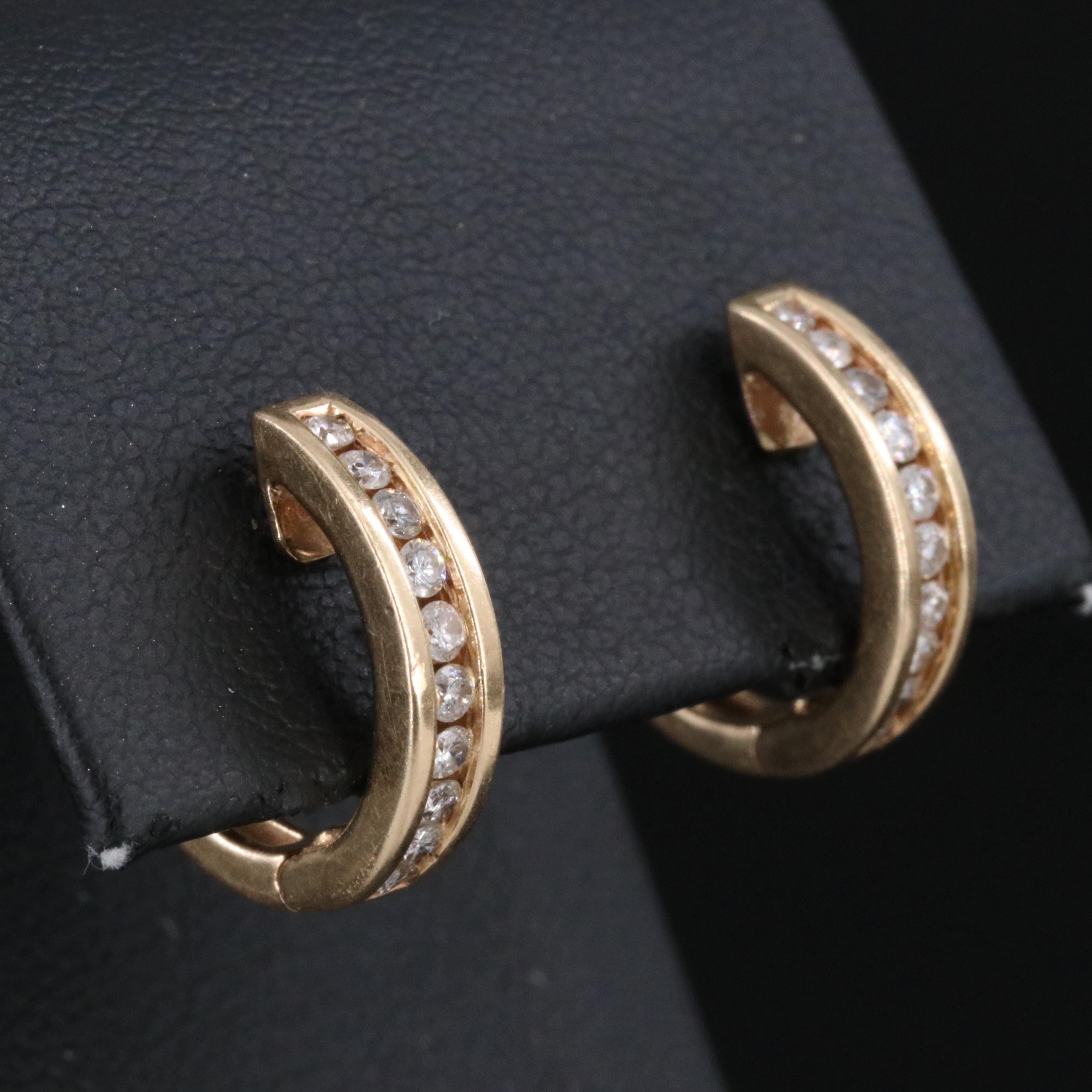 14K 0.35 CTW Diamond Inlay Hoop Earrings