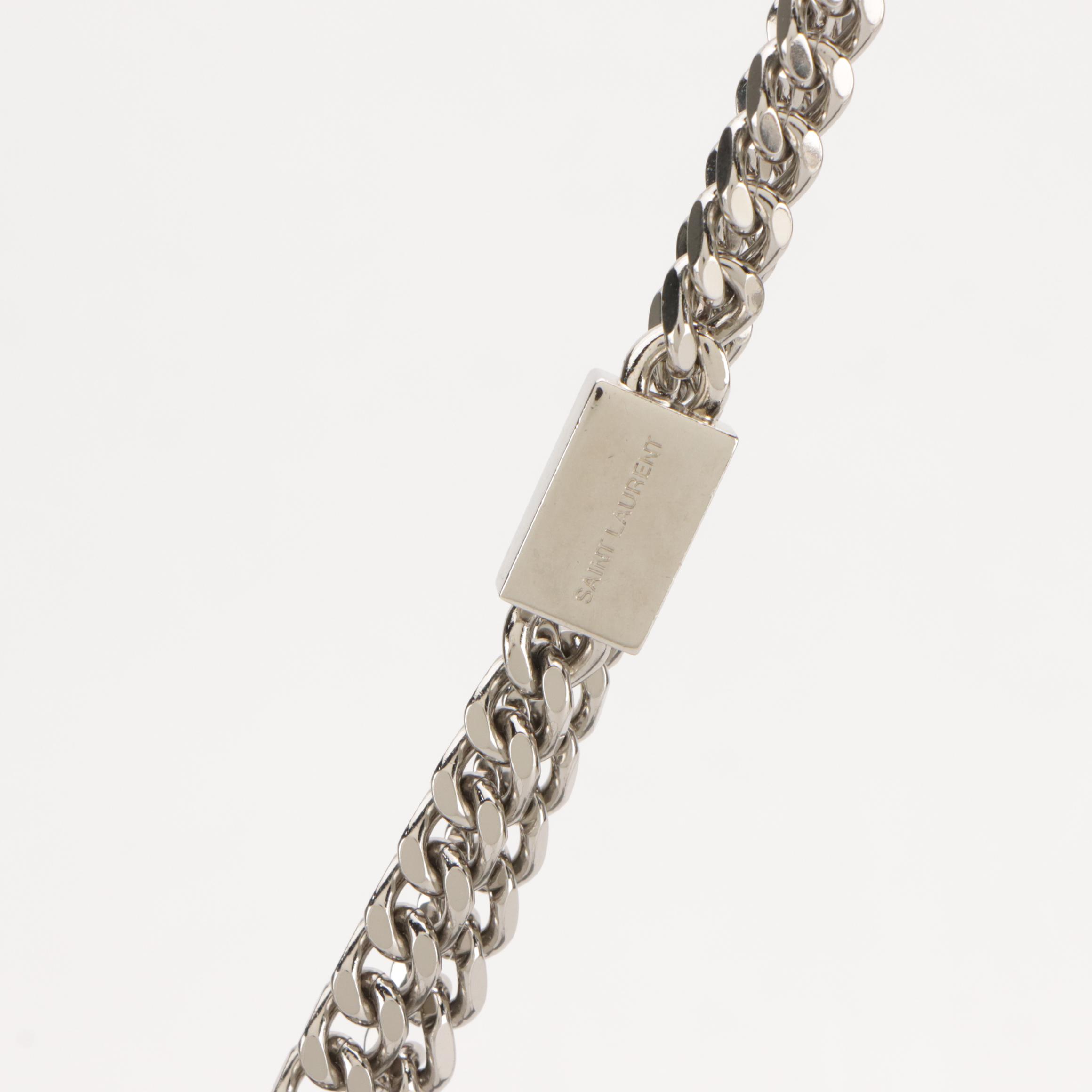 Saint Laurent Grey Croc-Embossed Leather Medium Classic YSL Monogram Tassel Bag