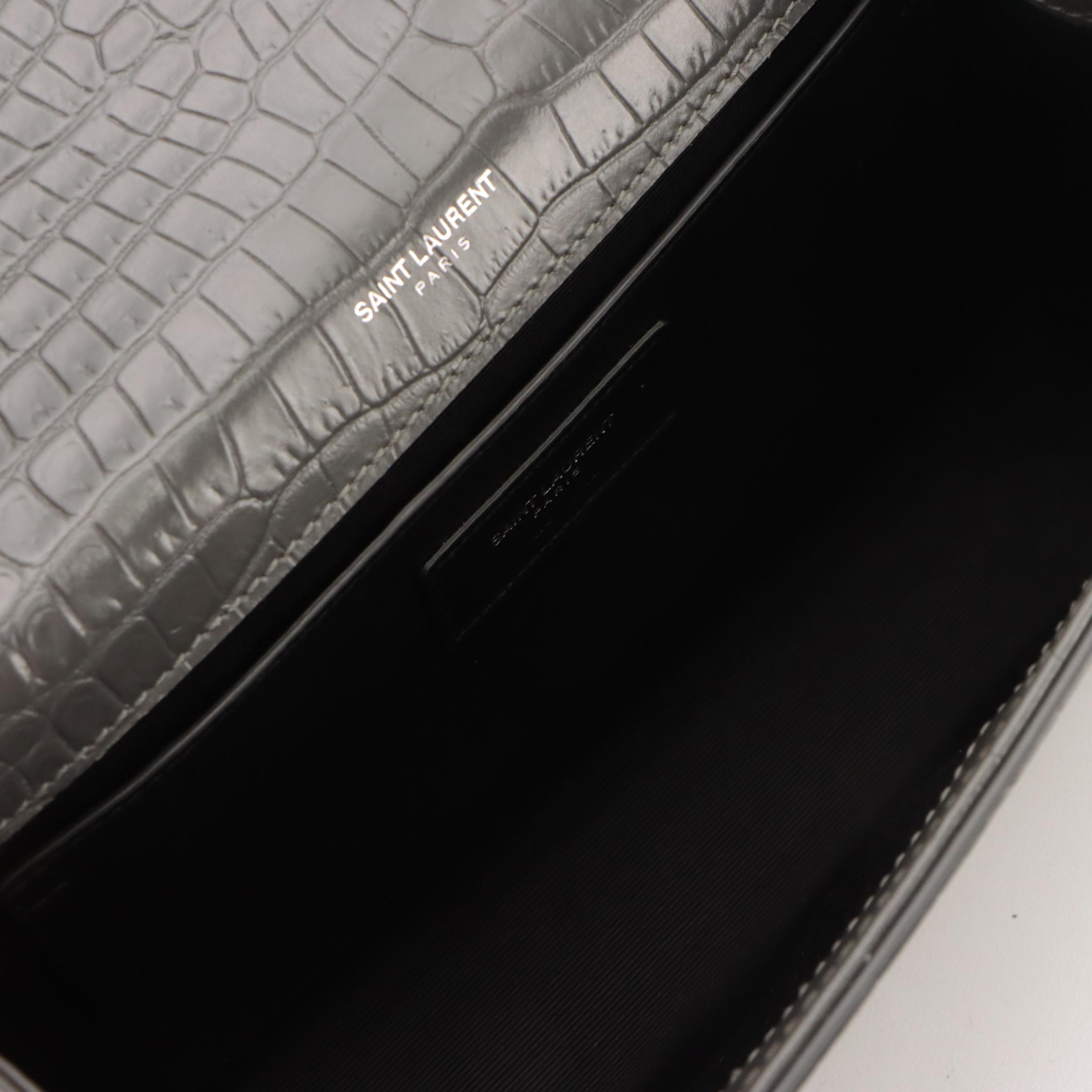 Saint Laurent Grey Croc-Embossed Leather Medium Classic YSL Monogram Tassel Bag