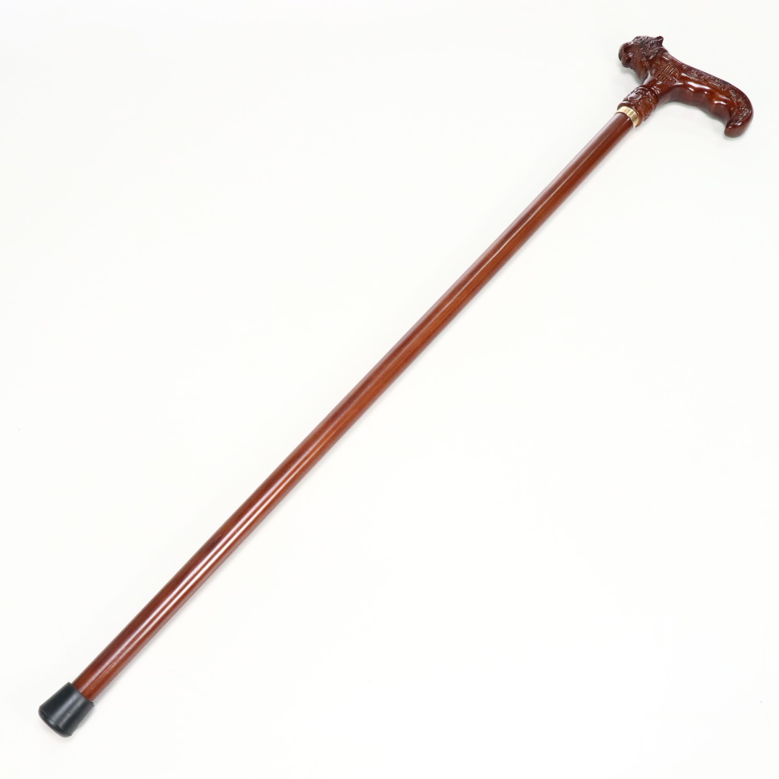 Carved Wood Tiger Derby-Handled Cane
