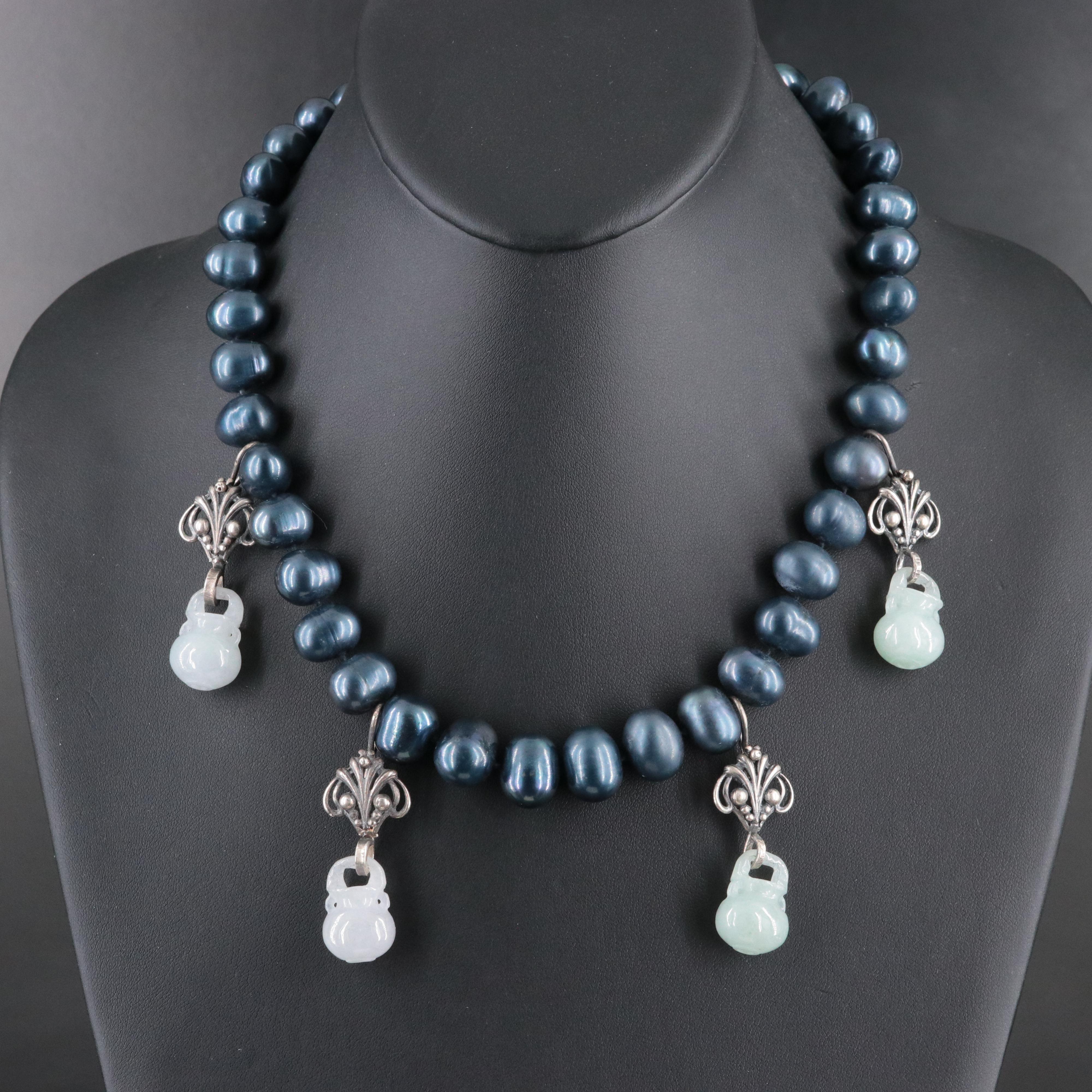 950 Silver Pearl Necklace with Enhancer Pendants