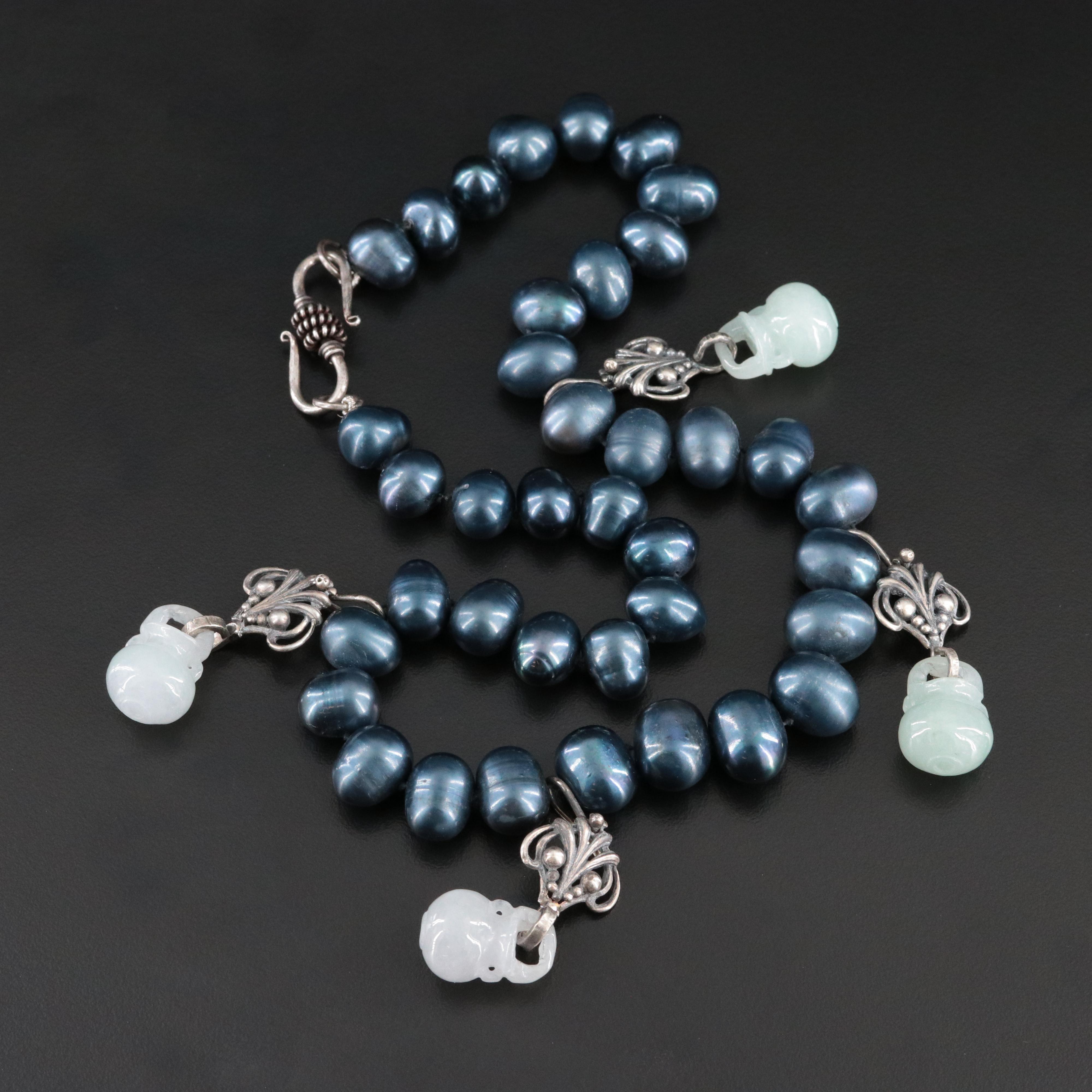 950 Silver Pearl Necklace with Enhancer Pendants