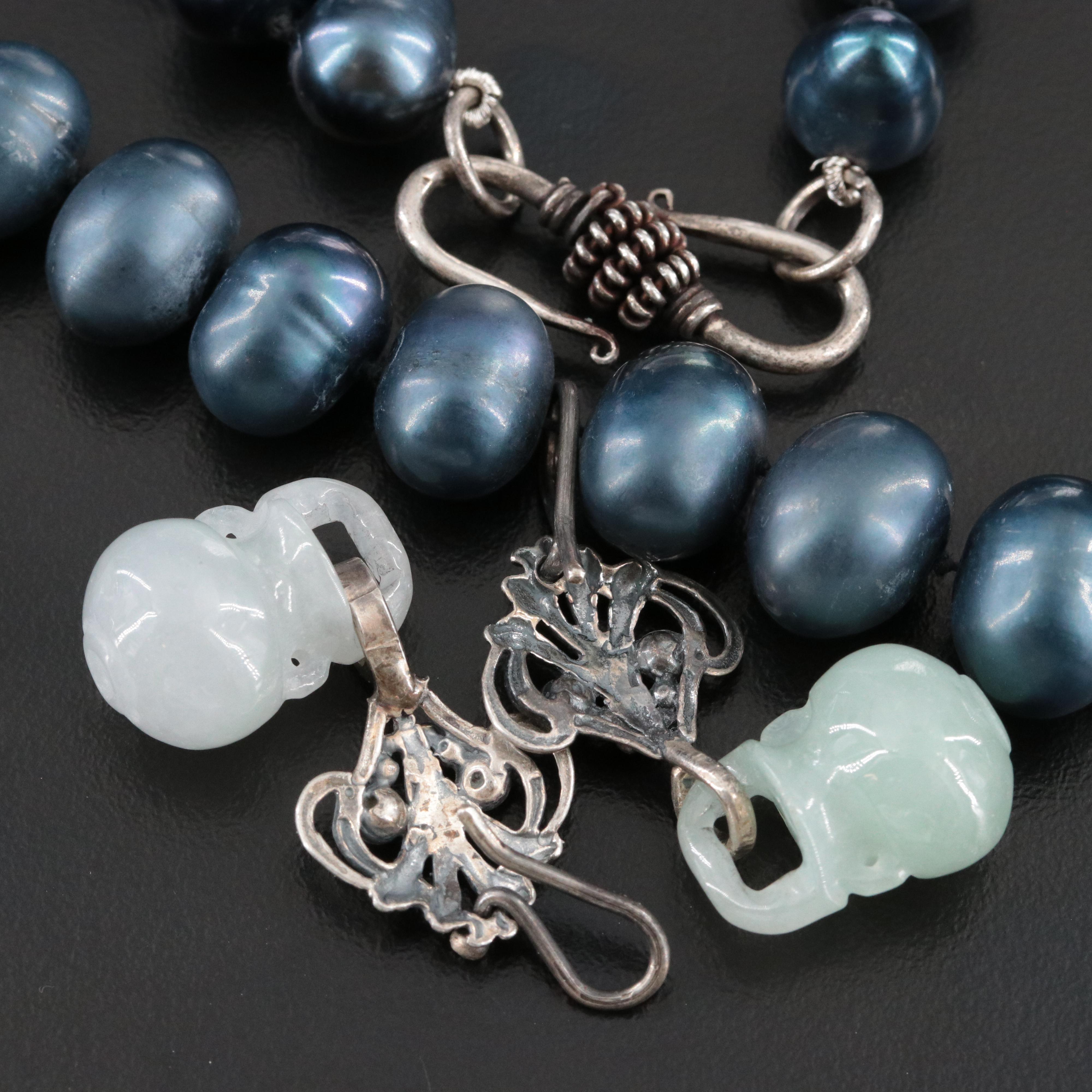 950 Silver Pearl Necklace with Enhancer Pendants