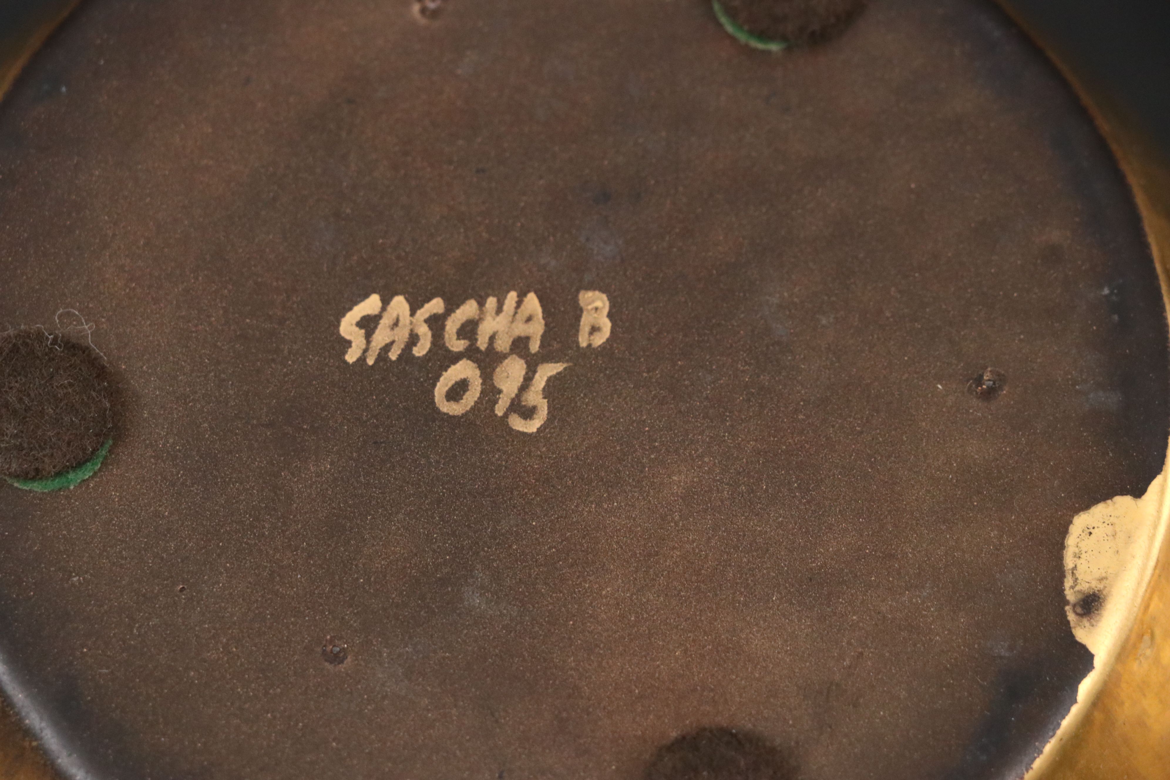 Sascha Brastoff Handmade Gilt Ceramic Vessels with Steuben Crystal Ashtray