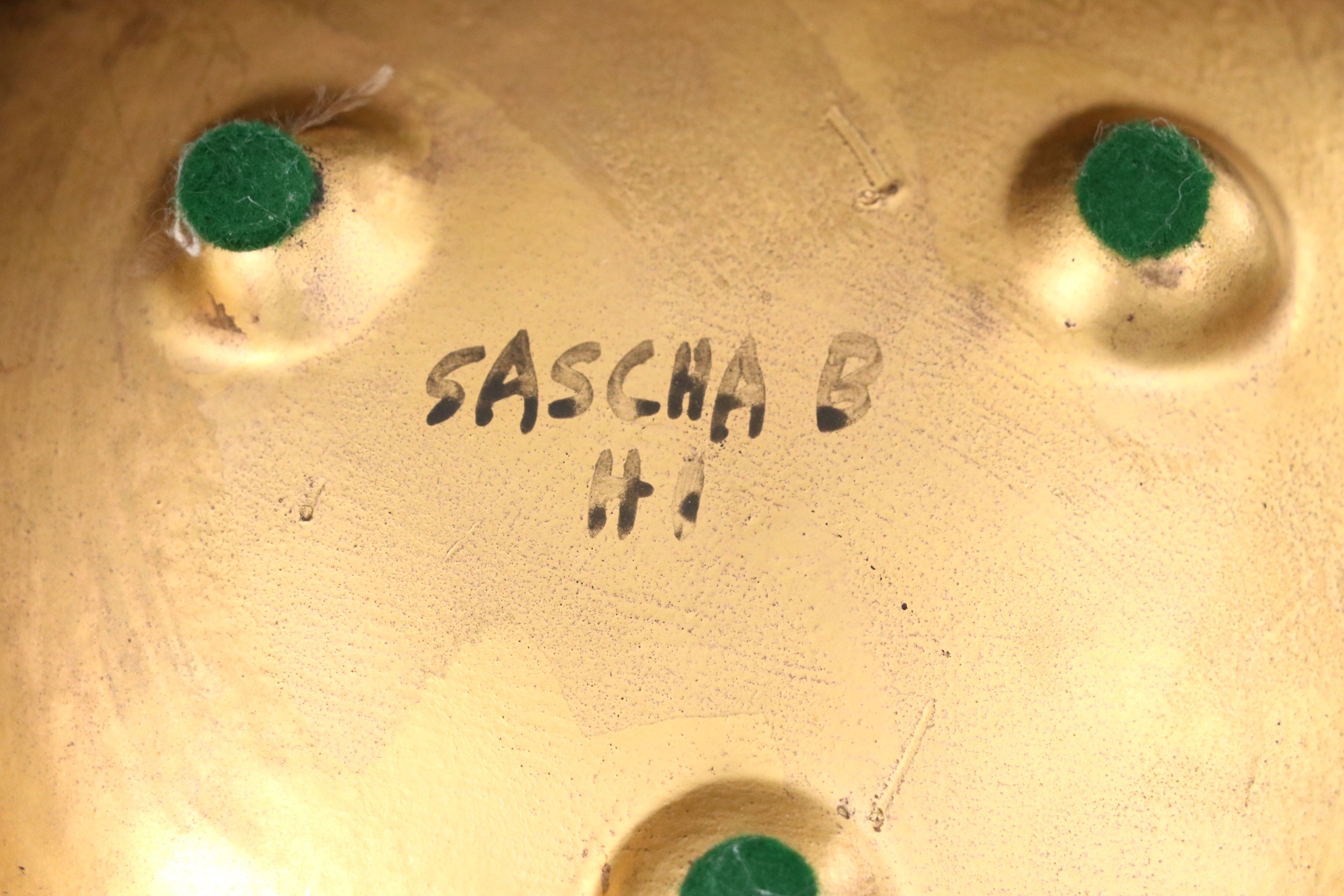 Sascha Brastoff Handmade Gilt Ceramic Vessels with Steuben Crystal Ashtray