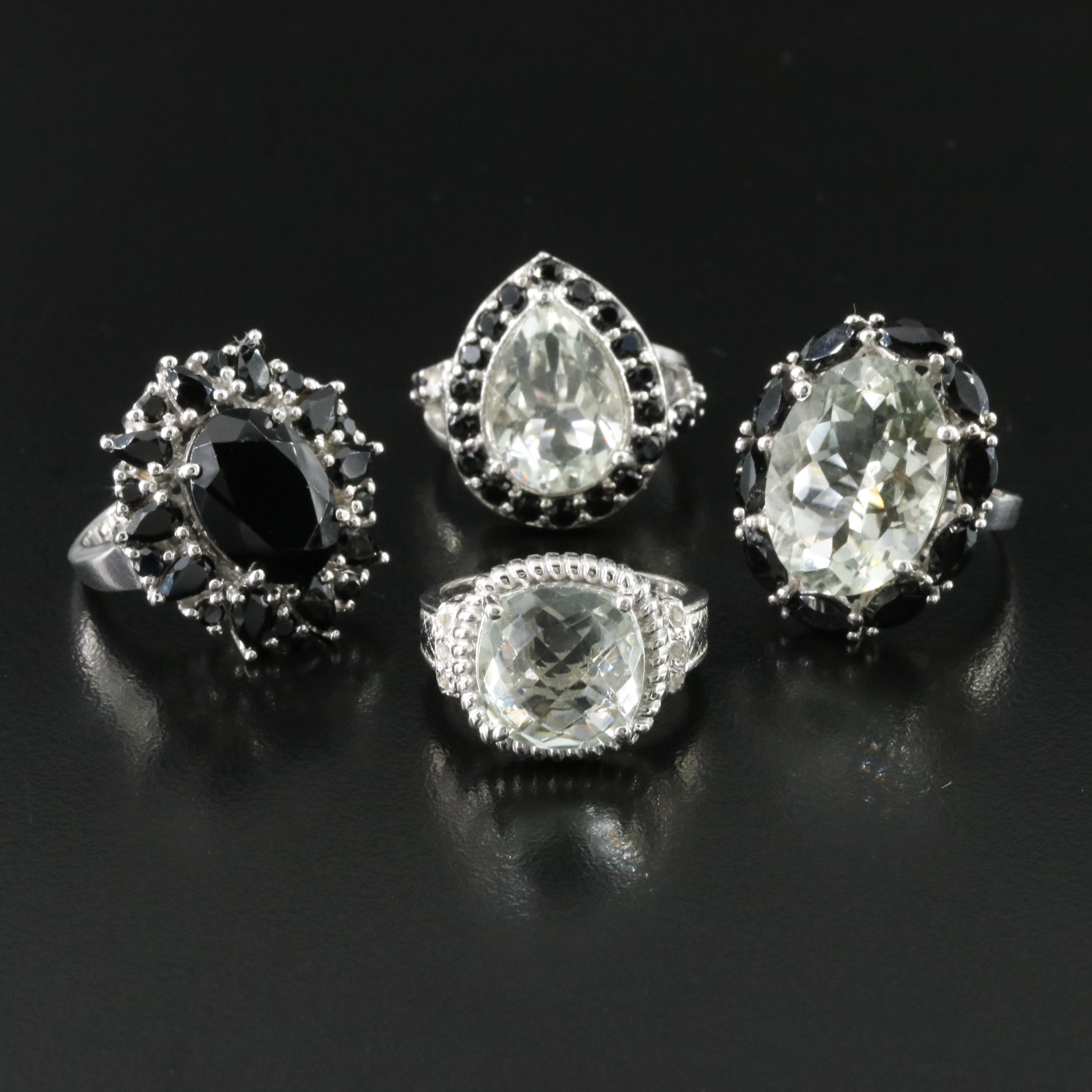 Sterling Prasiolite and Spinel Ring Collection