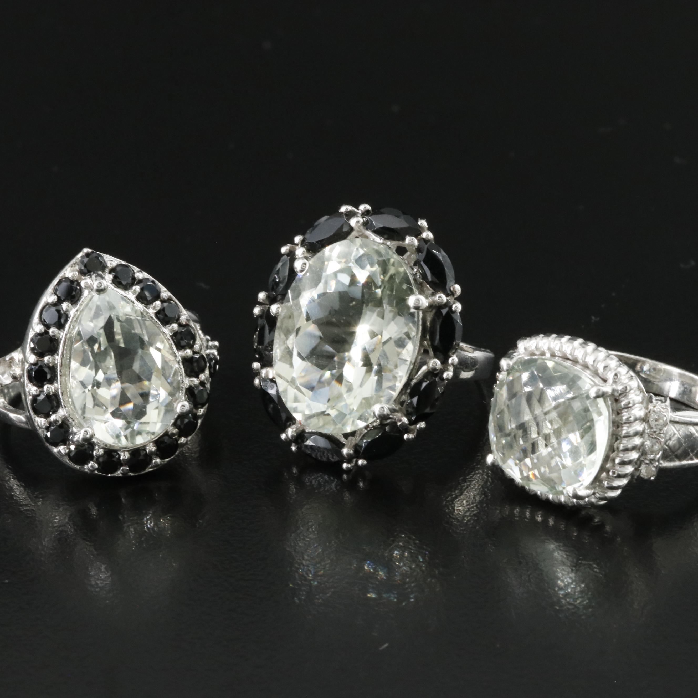 Sterling Prasiolite and Spinel Ring Collection