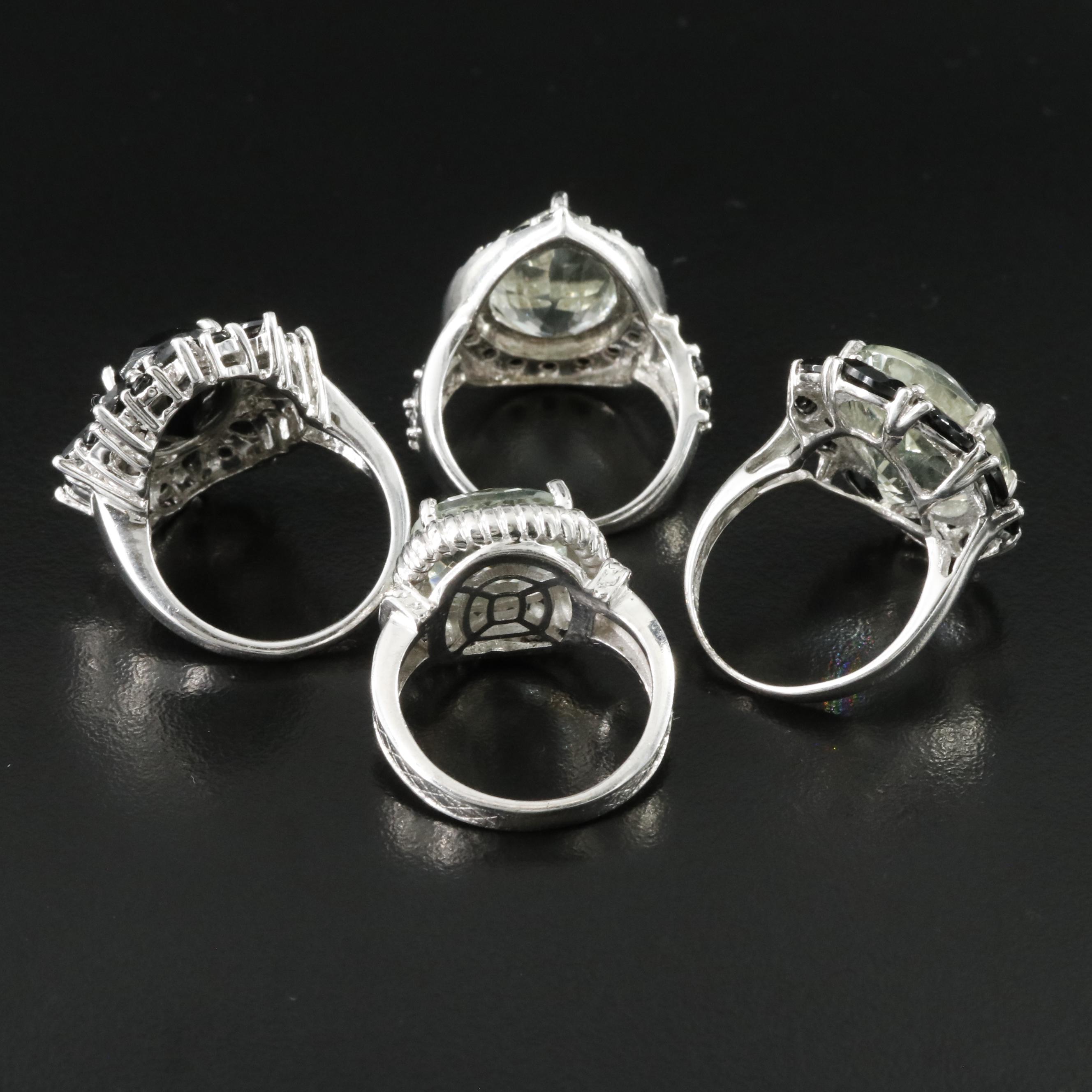 Sterling Prasiolite and Spinel Ring Collection