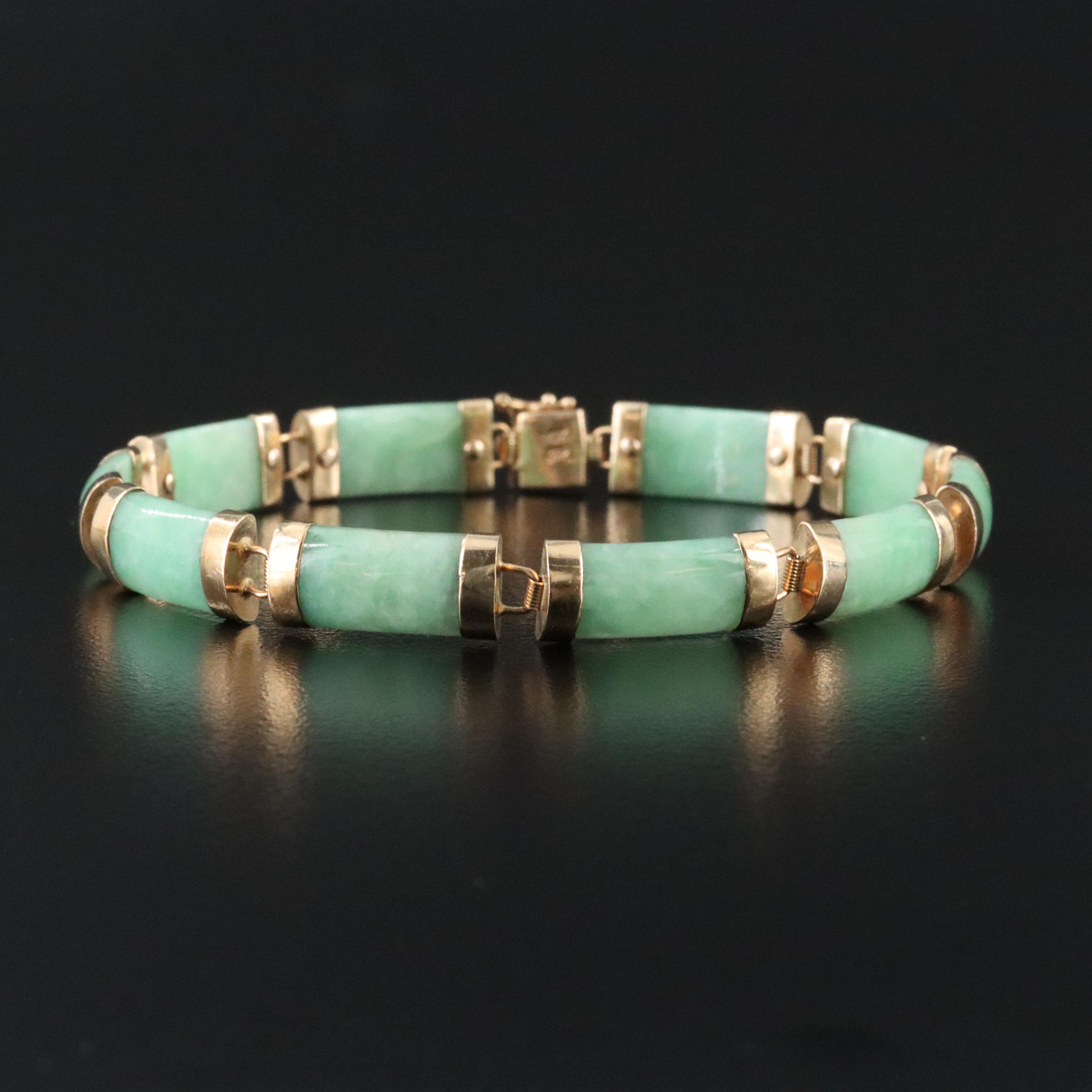 Chinese 14K Jadeite "Good Fortune" Bracelet
