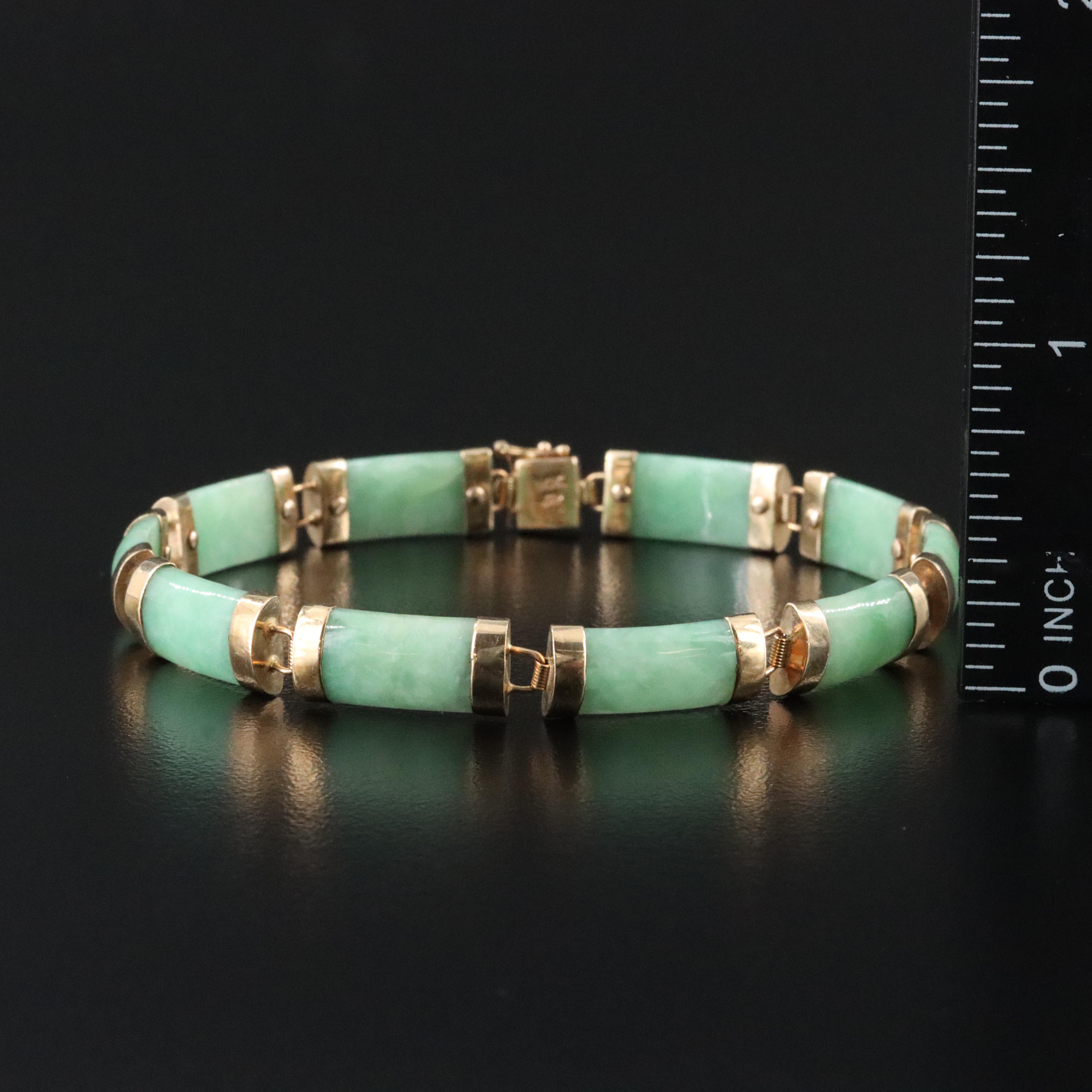 Chinese 14K Jadeite "Good Fortune" Bracelet