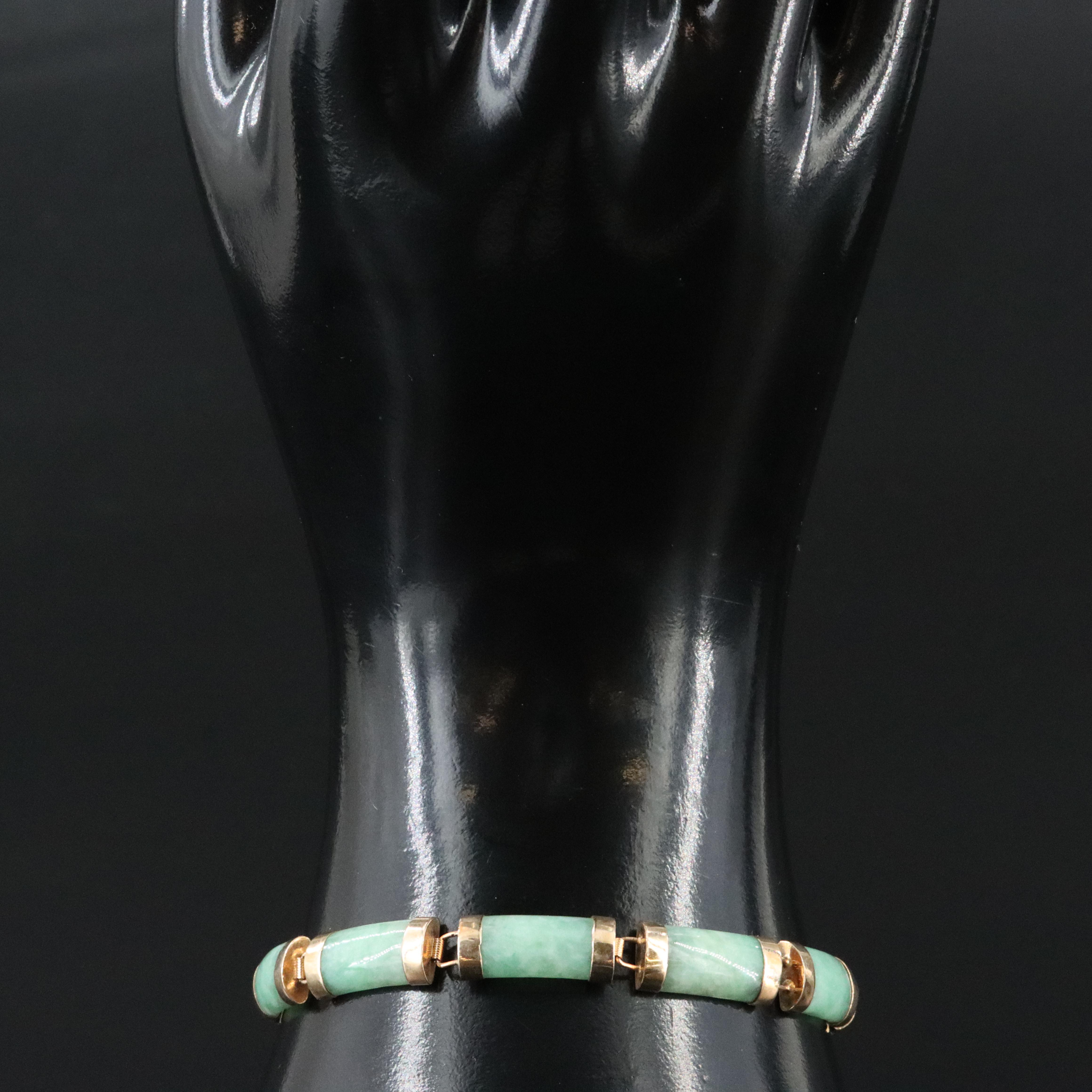Chinese 14K Jadeite "Good Fortune" Bracelet